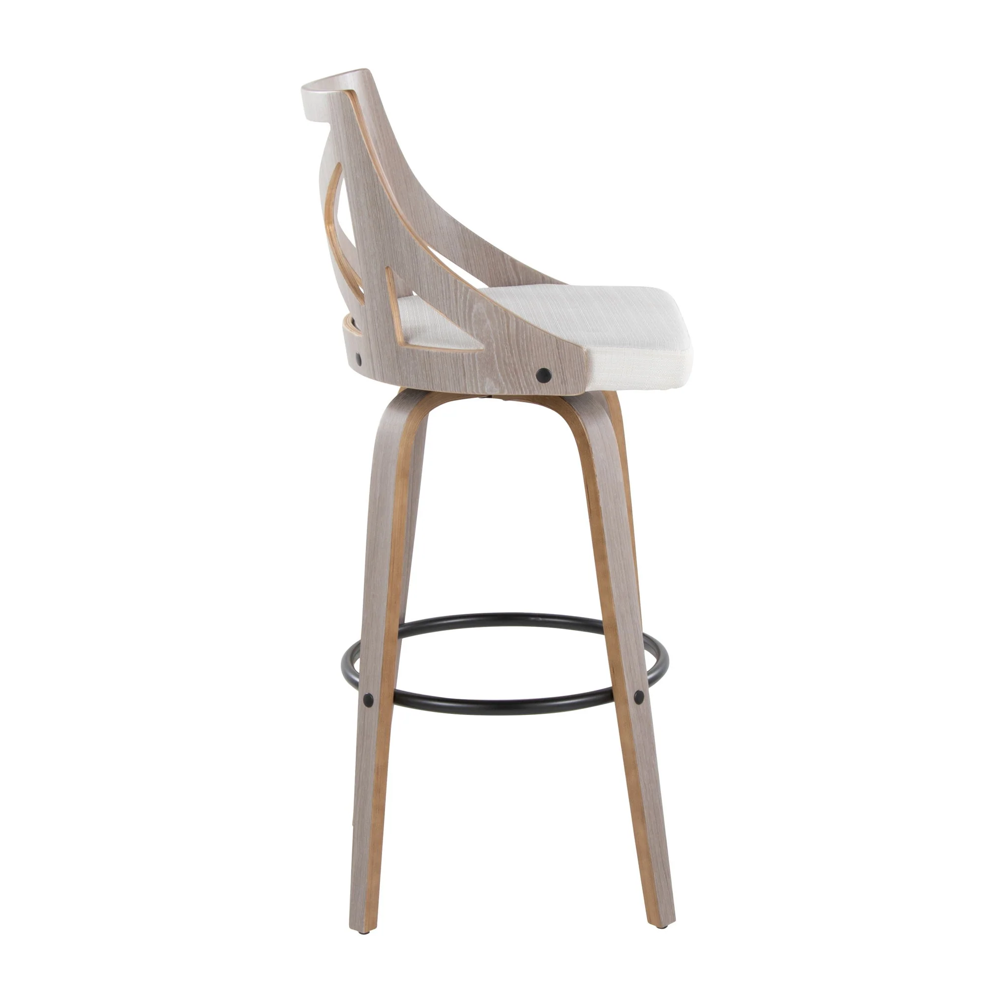 Charlotte - Farmhouse Fixed Height Barstool With Swivel & Round Footrest (Set of 2) - Light Gray / Cream - Image 2