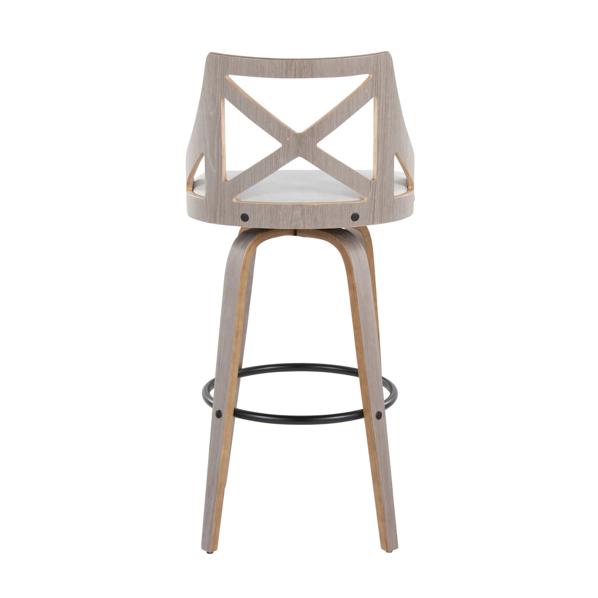 Charlotte - Farmhouse Fixed Height Barstool With Swivel & Round Footrest (Set of 2) - Light Gray / Cream - Image 3