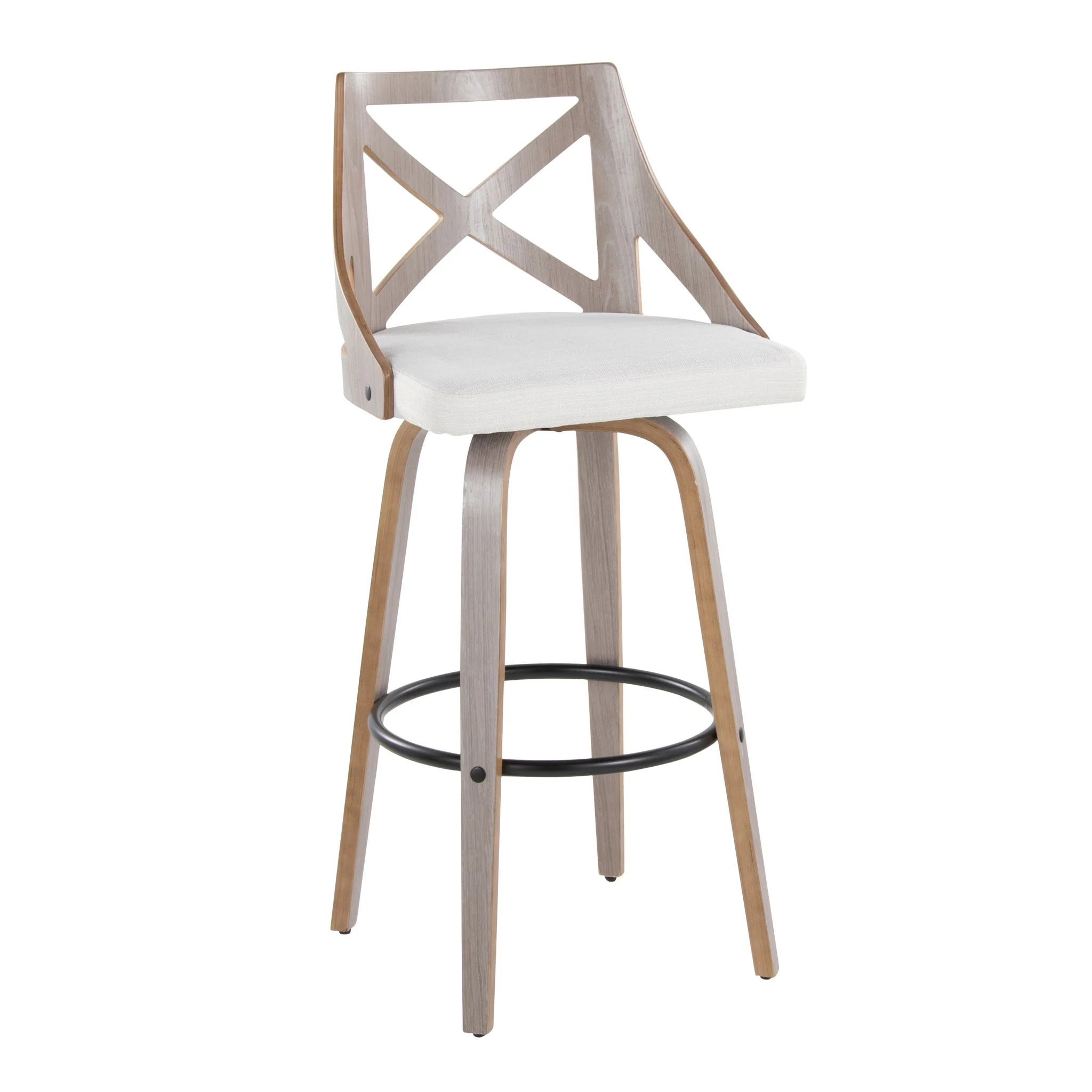 Charlotte - Farmhouse Fixed Height Barstool With Swivel & Round Footrest (Set of 2) - Light Gray / Cream - Image 4