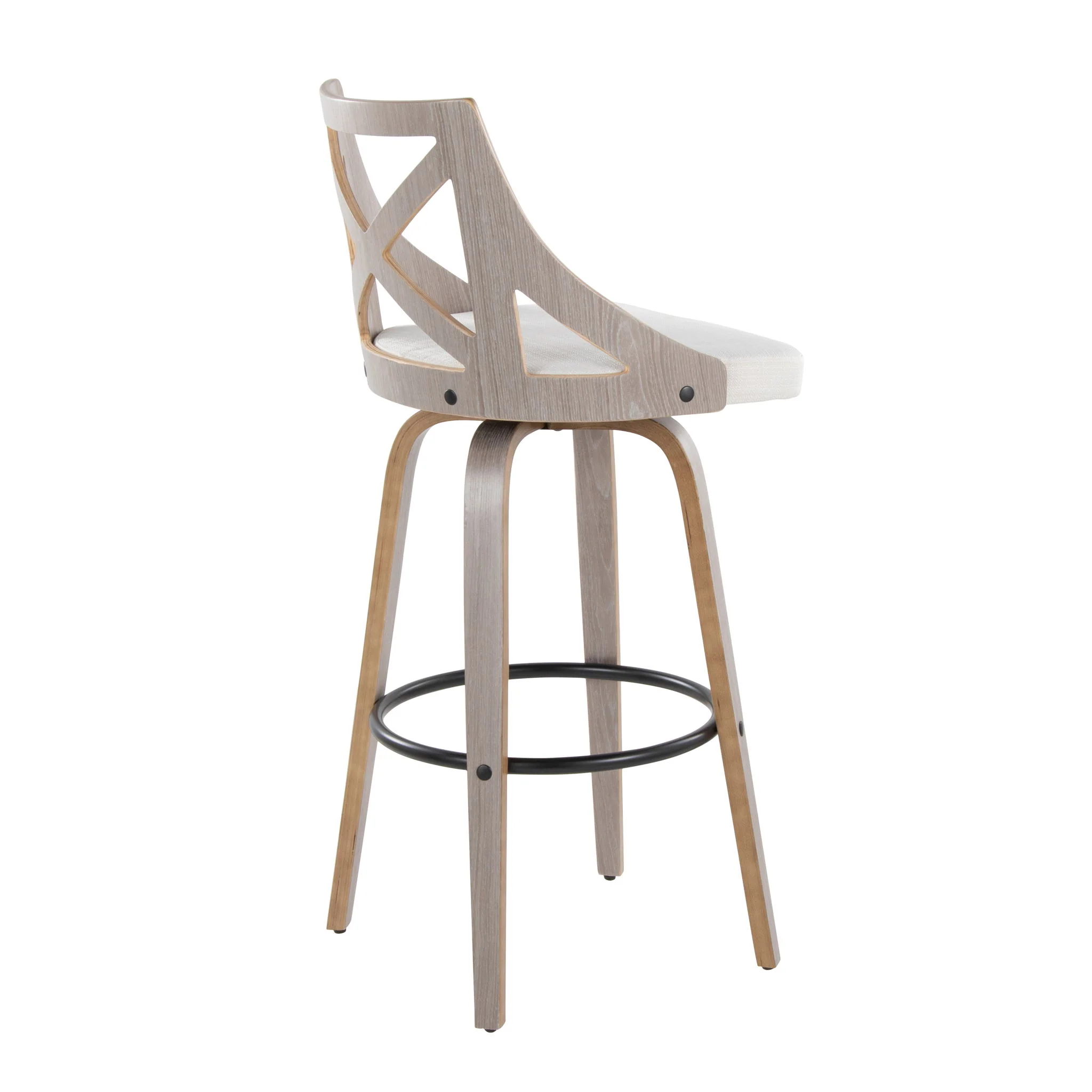 Charlotte - Farmhouse Fixed Height Barstool With Swivel & Round Footrest (Set of 2) - Light Gray / Cream - Image 5