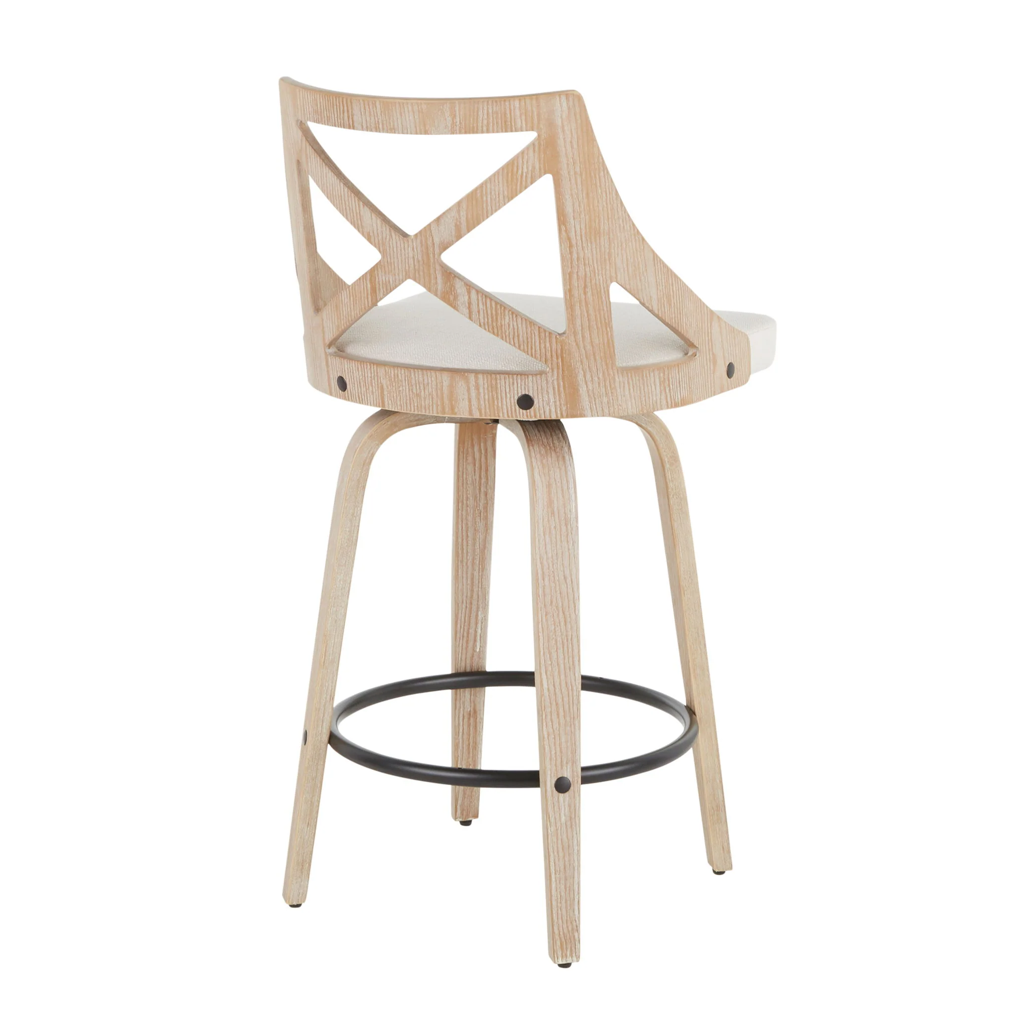 Charlotte - Farmhouse Fixed Height Counter Stool With Swivel (Set of 2) - White Washed / Cream - Image 3