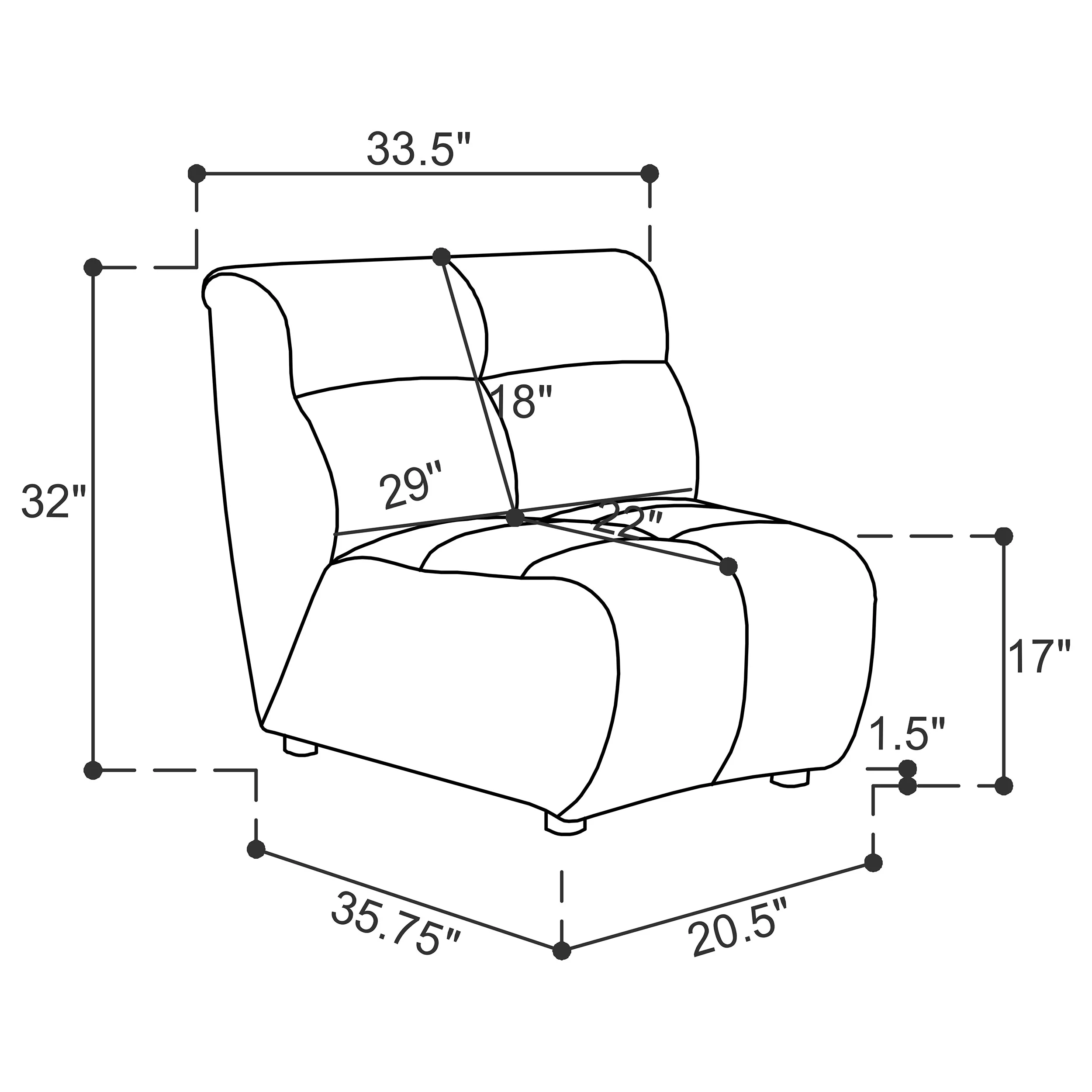 Charlotte Upholstered Curved Armless Chair in Ivory - Image 9