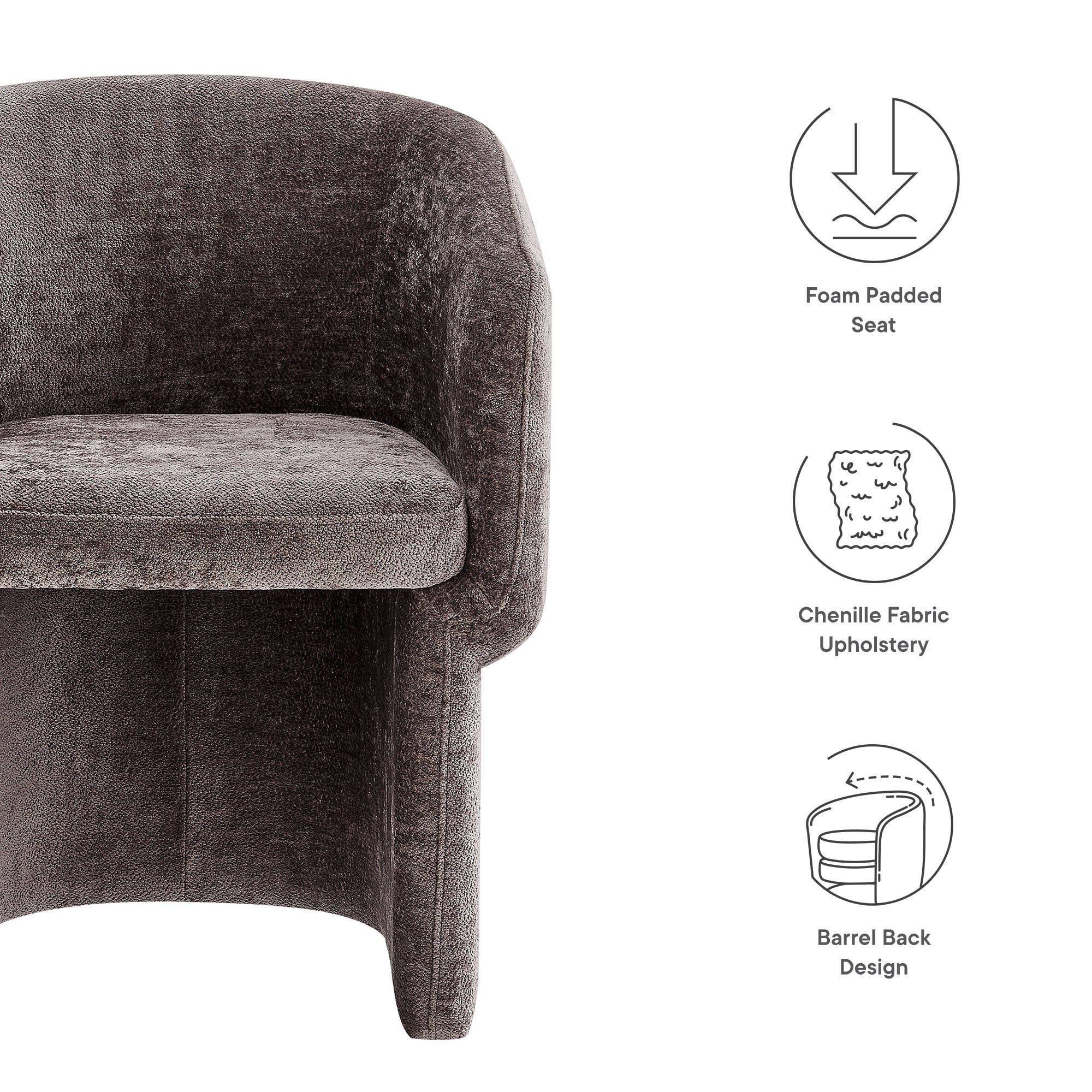 Chenille Barrel Dining Armchair with Curved Back - Image 24