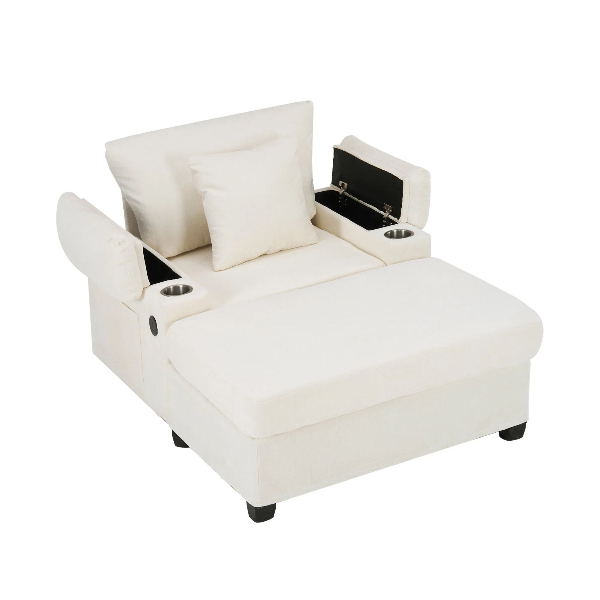 Fabric Sofa Bed With Cupholders And USB Charging Ports Chair For Living Room - Image 2