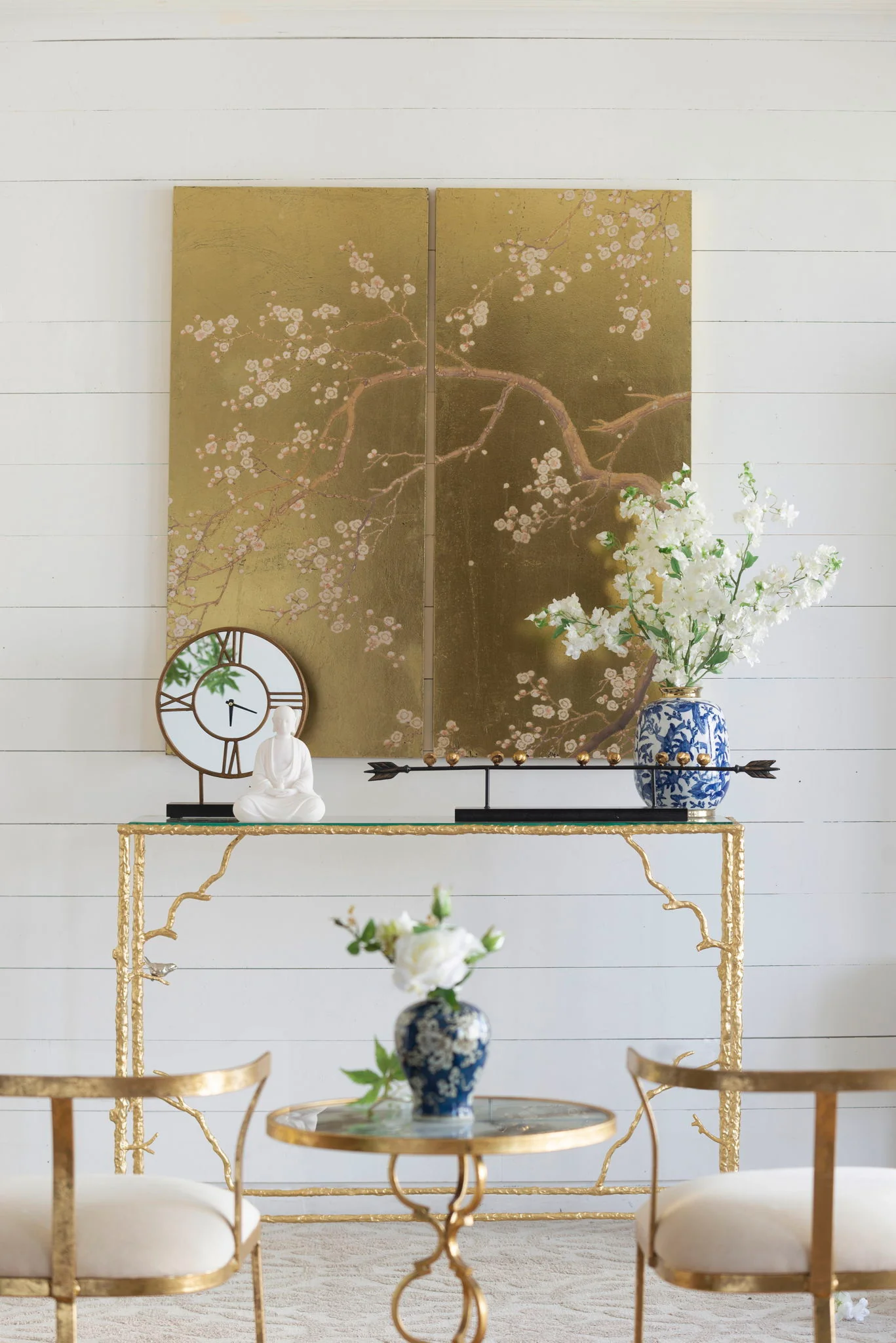 Cherry Blossom Wall Art Panels, Wall Decor For Living Room Dining Room Office Bedroom (Set of 2) - Gold - Image 9