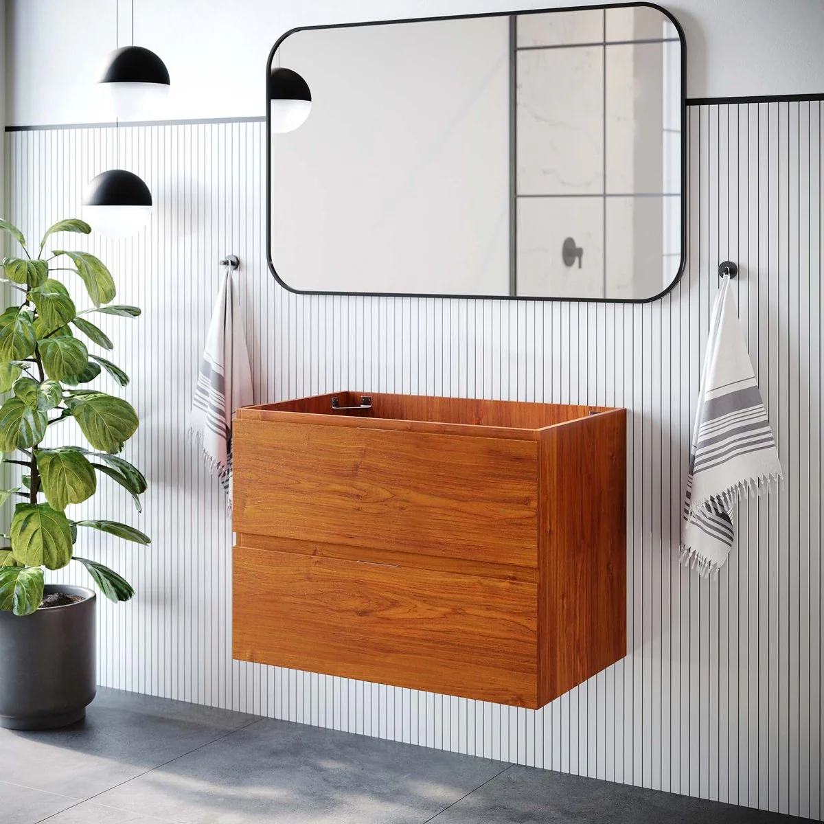 Cherry Walnut Wall-Mount Bathroom Vanity Cabinet – Melamine Finish, Multiple Widths - Image 27
