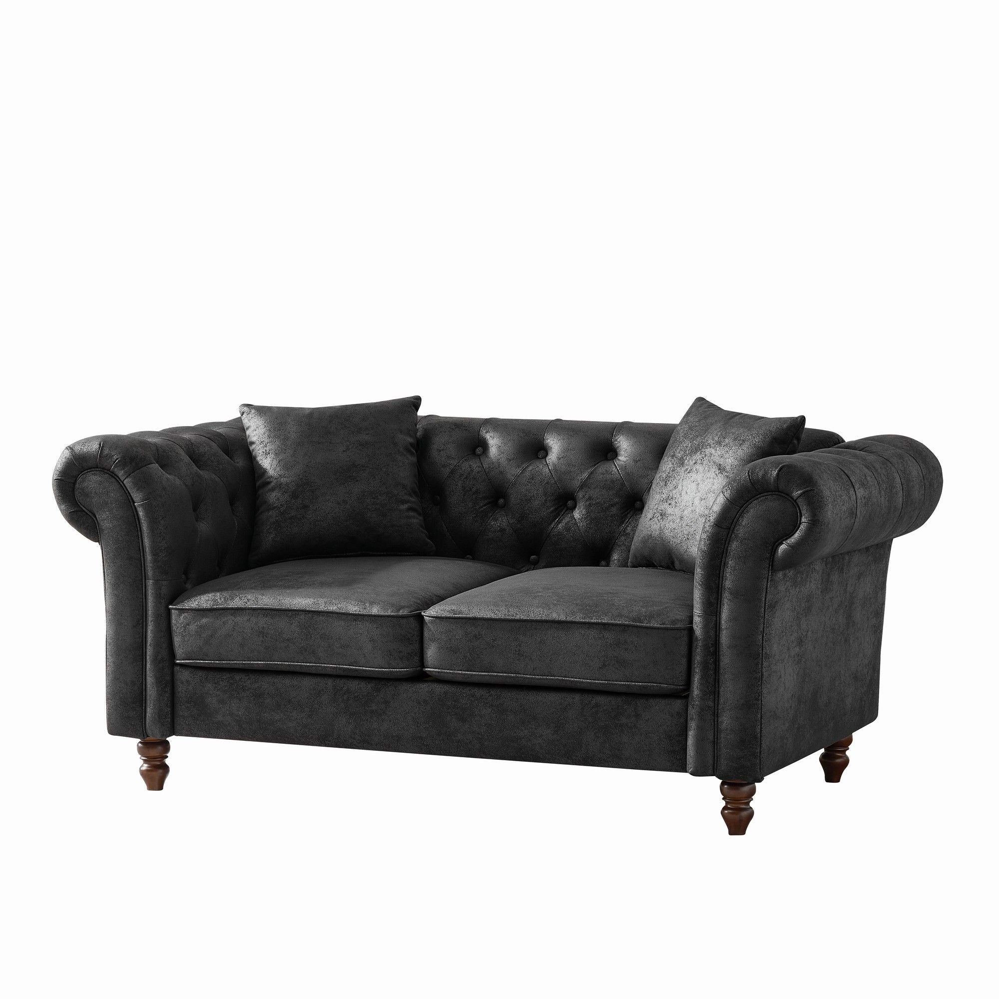 Chesterfield 3 And 2 Seater Sofa Set, High Tech Fabric Upholstered Couch For Living Room - Image 7