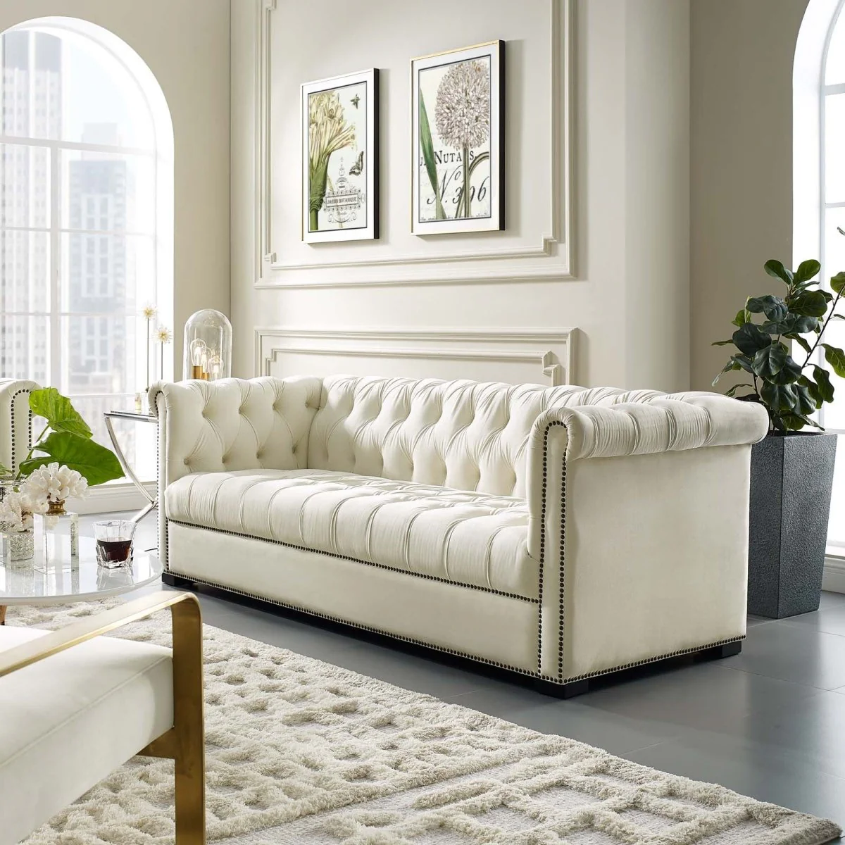 Chesterfield Performance Velvet Sofa with Nailhead Trim - Image 5