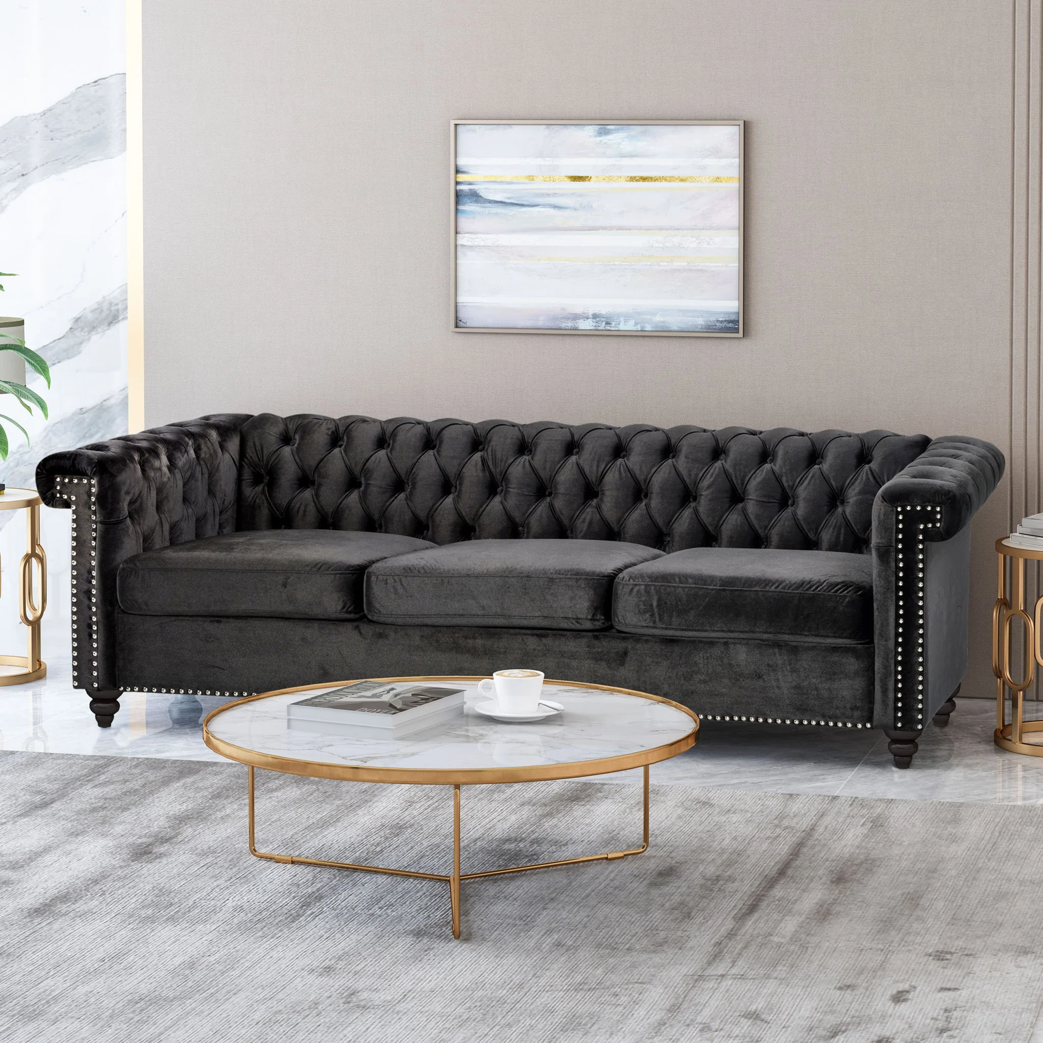 Chesterfield Style 3 Seater Sofa With Deep Button Tufting - Image 17
