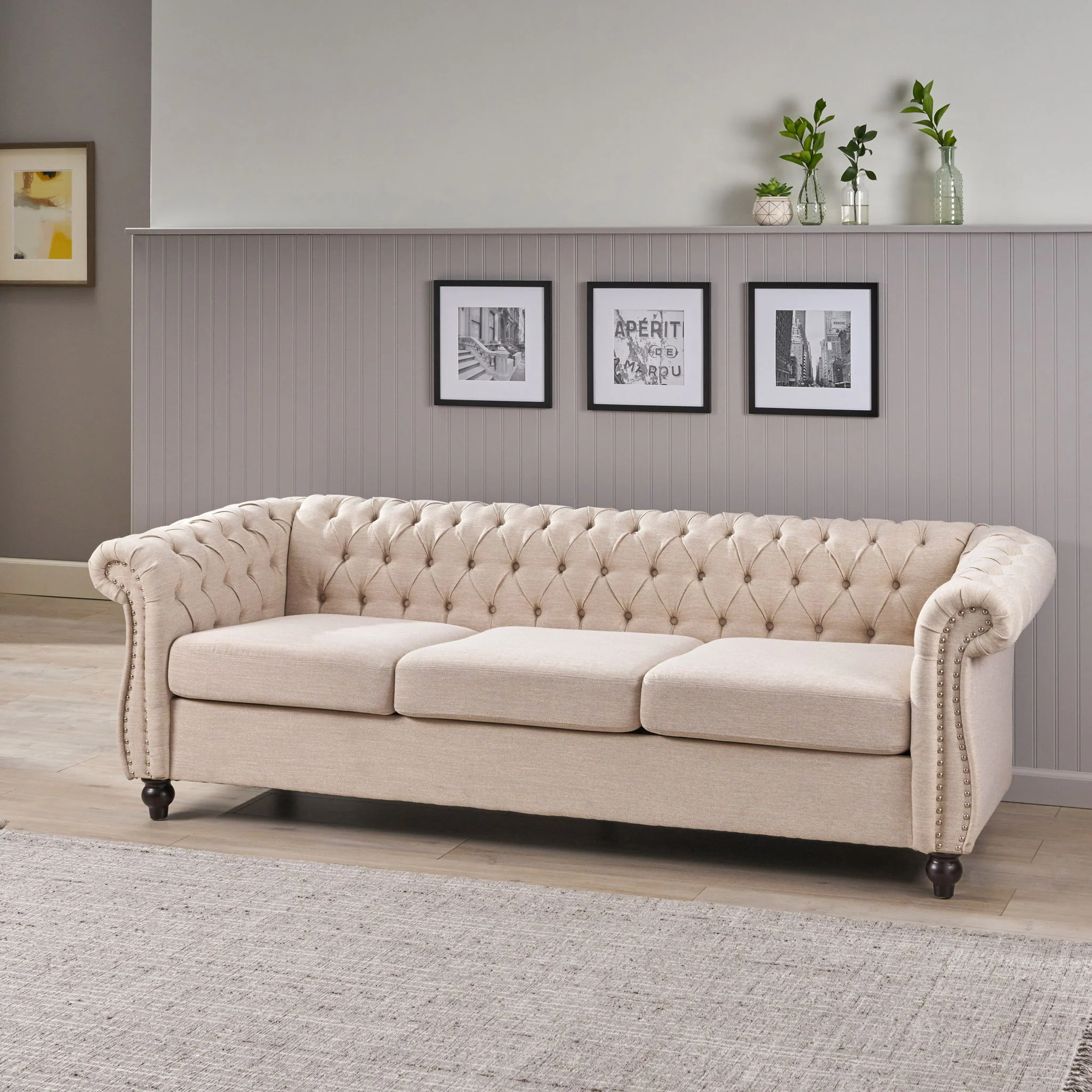 Chesterfield Style 3 Seater Sofa With Deep Button Tufting - Image 25