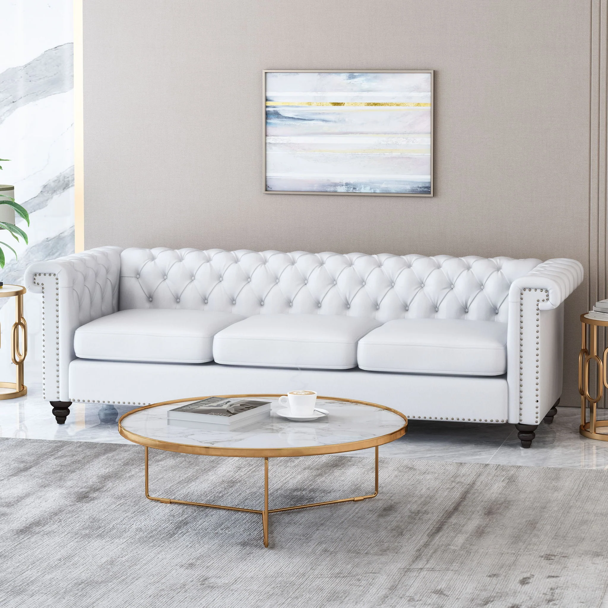 Chesterfield Style 3 Seater Sofa With Deep Button Tufting - Image 44