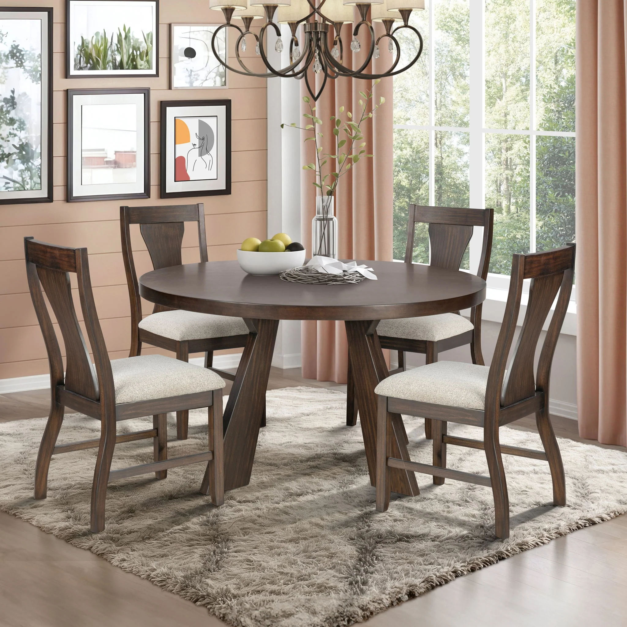 Chestnut Ridge - 5 Piece Dining Room Set (Round 47" Table & 4 Chairs) - Brown / Beige - Image 6
