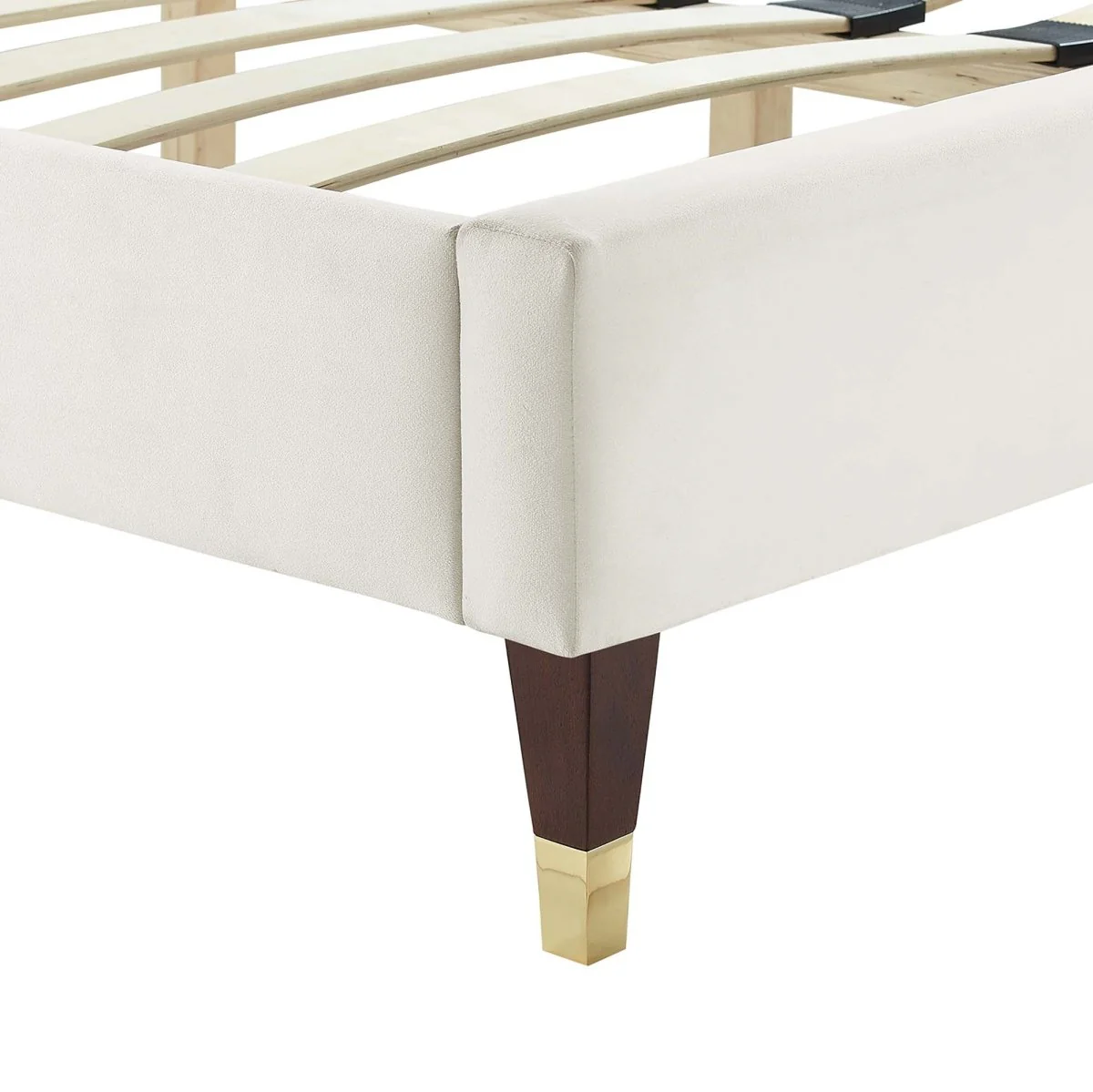 Chevron Tufted Performance Velvet Platform Bed with Gold Detailed Legs - Image 4