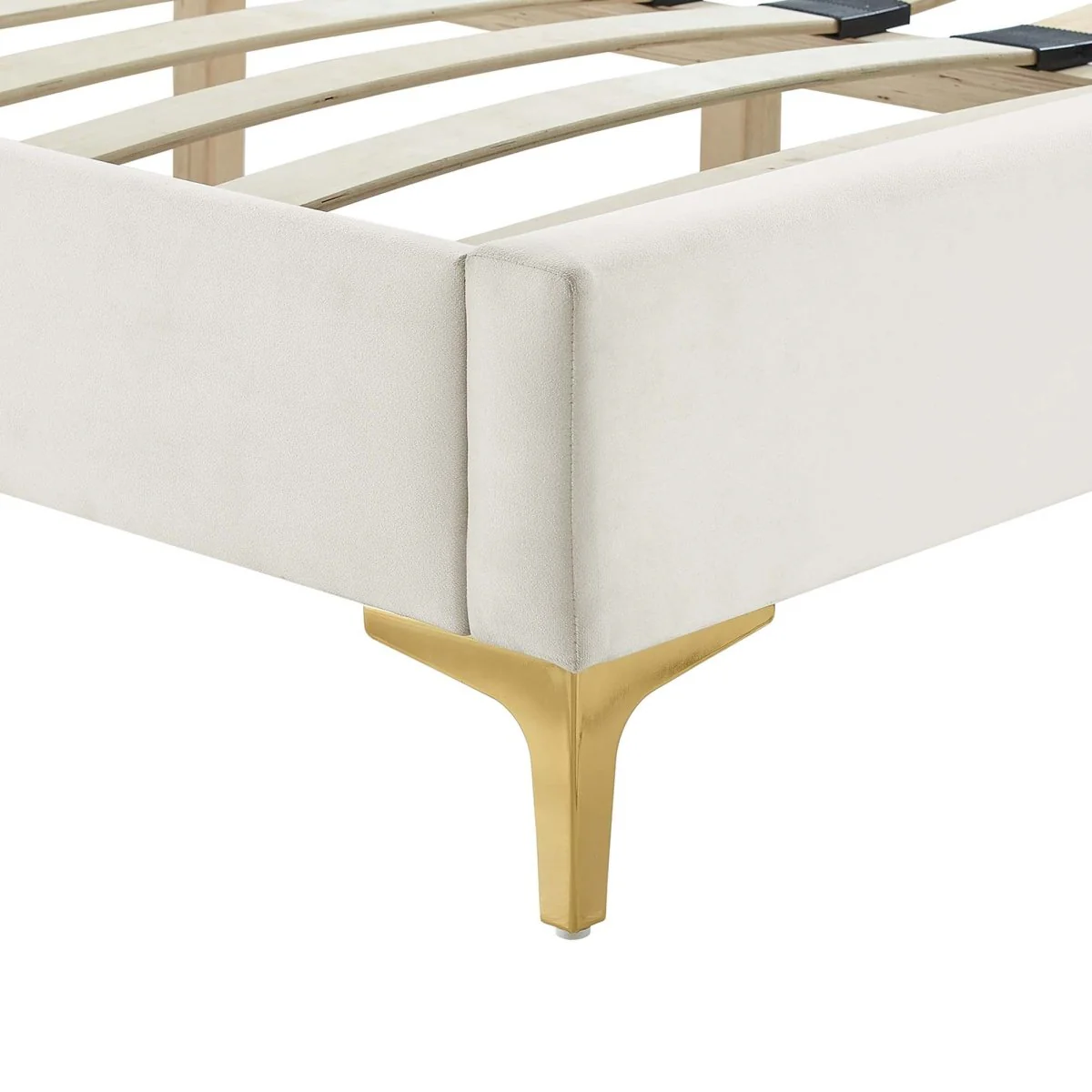 Chevron Tufted Performance Velvet Platform Bed with Gold Metal Legs - Image 10