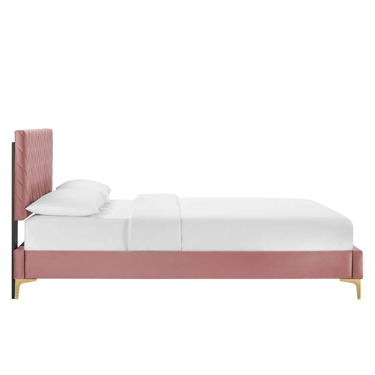 Chevron Tufted Performance Velvet Platform Bed with Gold Metal Legs - Image 19