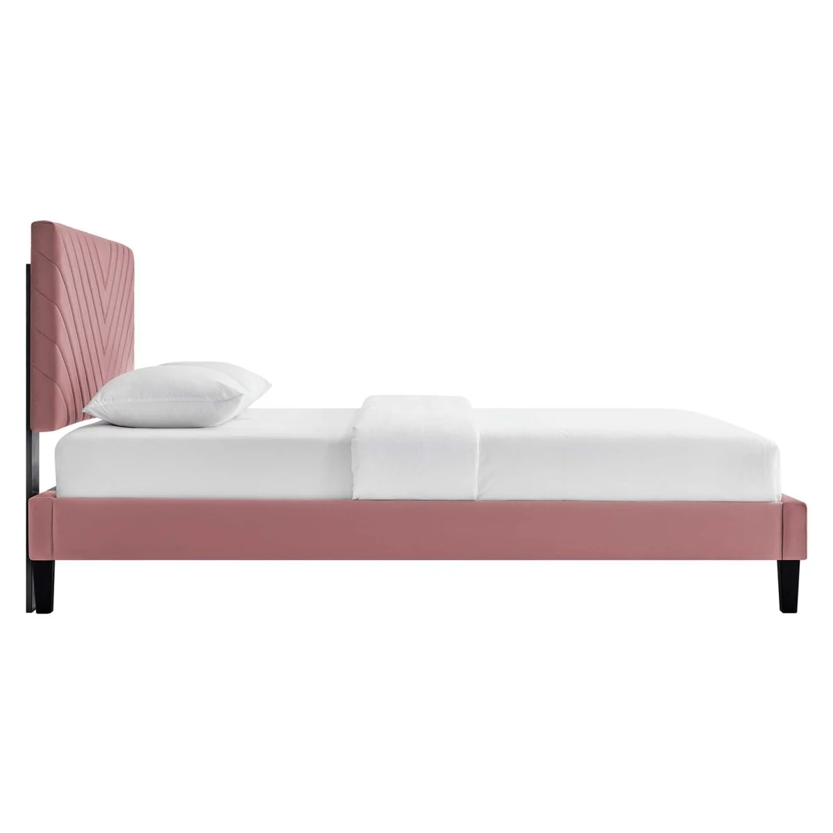 Chevron Tufted Performance Velvet Platform Bed with Tapered Black Legs - Image 25