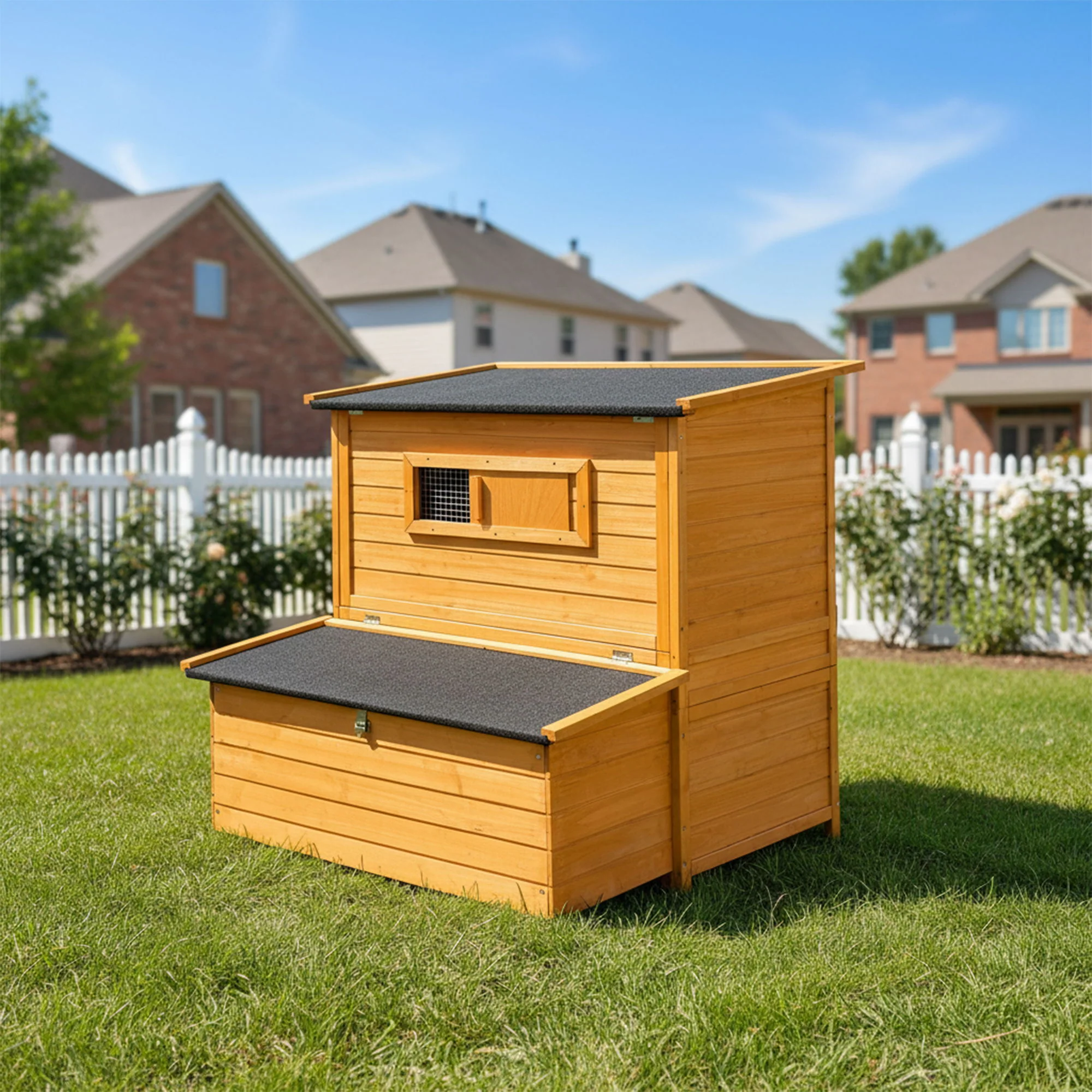 Chicken Coop, Large Chicken Coop With 3 Nesting Boxes, Foldable Ramp And Flip Up Asphalt Roof - Orange - Image 3