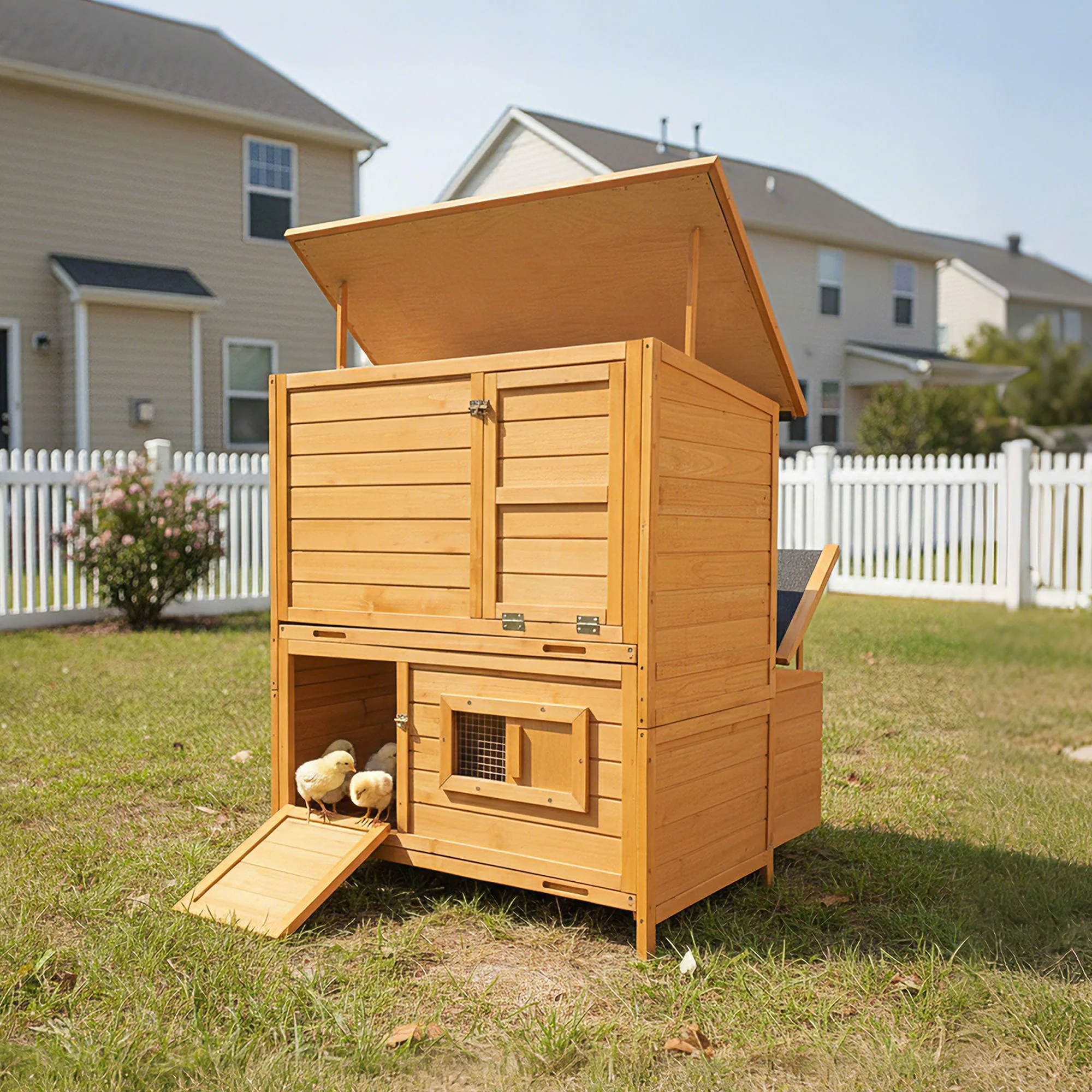 Chicken Coop, Large Chicken Coop With 3 Nesting Boxes, Foldable Ramp And Flip Up Asphalt Roof - Orange - Image 8