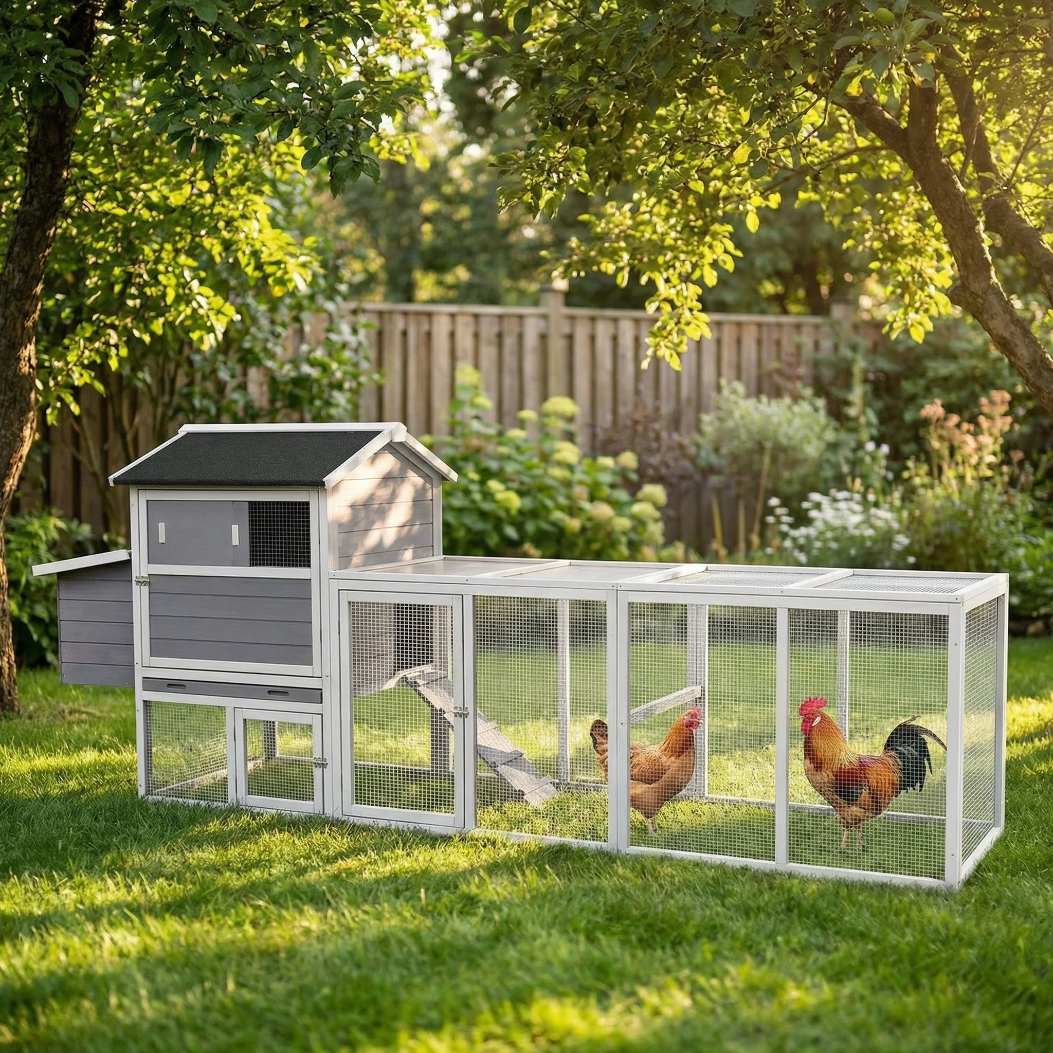 Chicken Coop With Run And Nesting Box, Large Outdoor Hen House For Backyard - Image 15