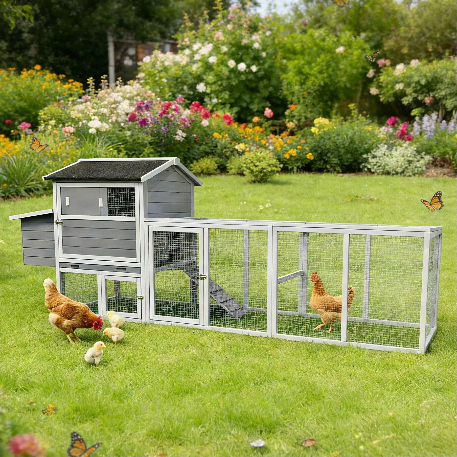 Chicken Coop With Run And Nesting Box, Large Outdoor Hen House For Backyard - Image 16
