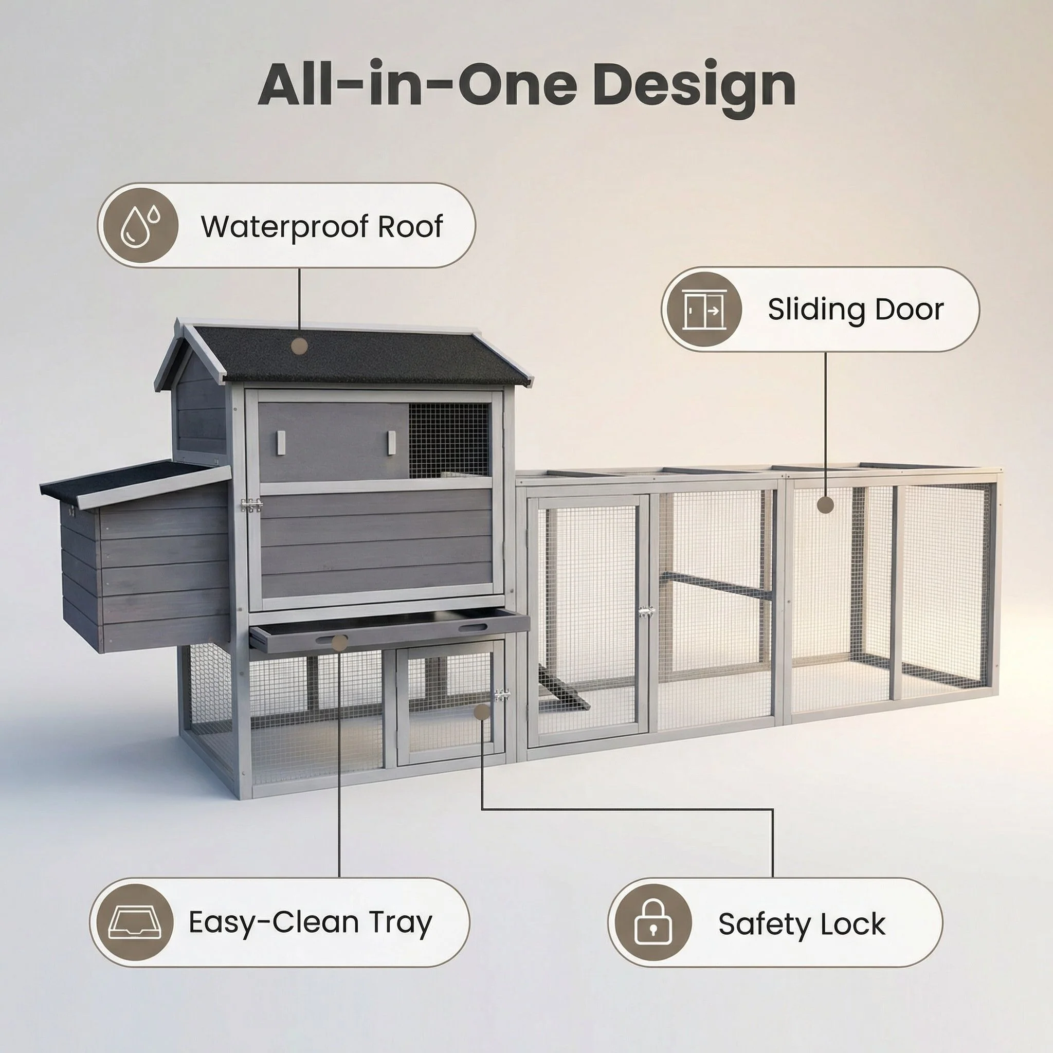 Chicken Coop With Run And Nesting Box, Large Outdoor Hen House For Backyard - Image 19