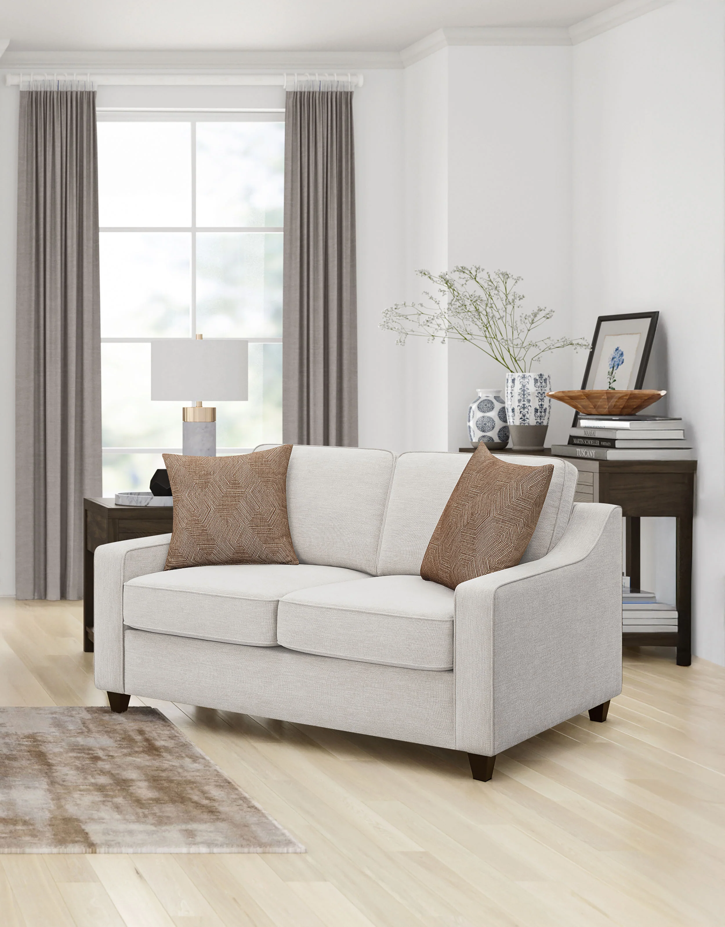 Christine Upholstered Sloped Arm Loveseat in Beige - Image 2