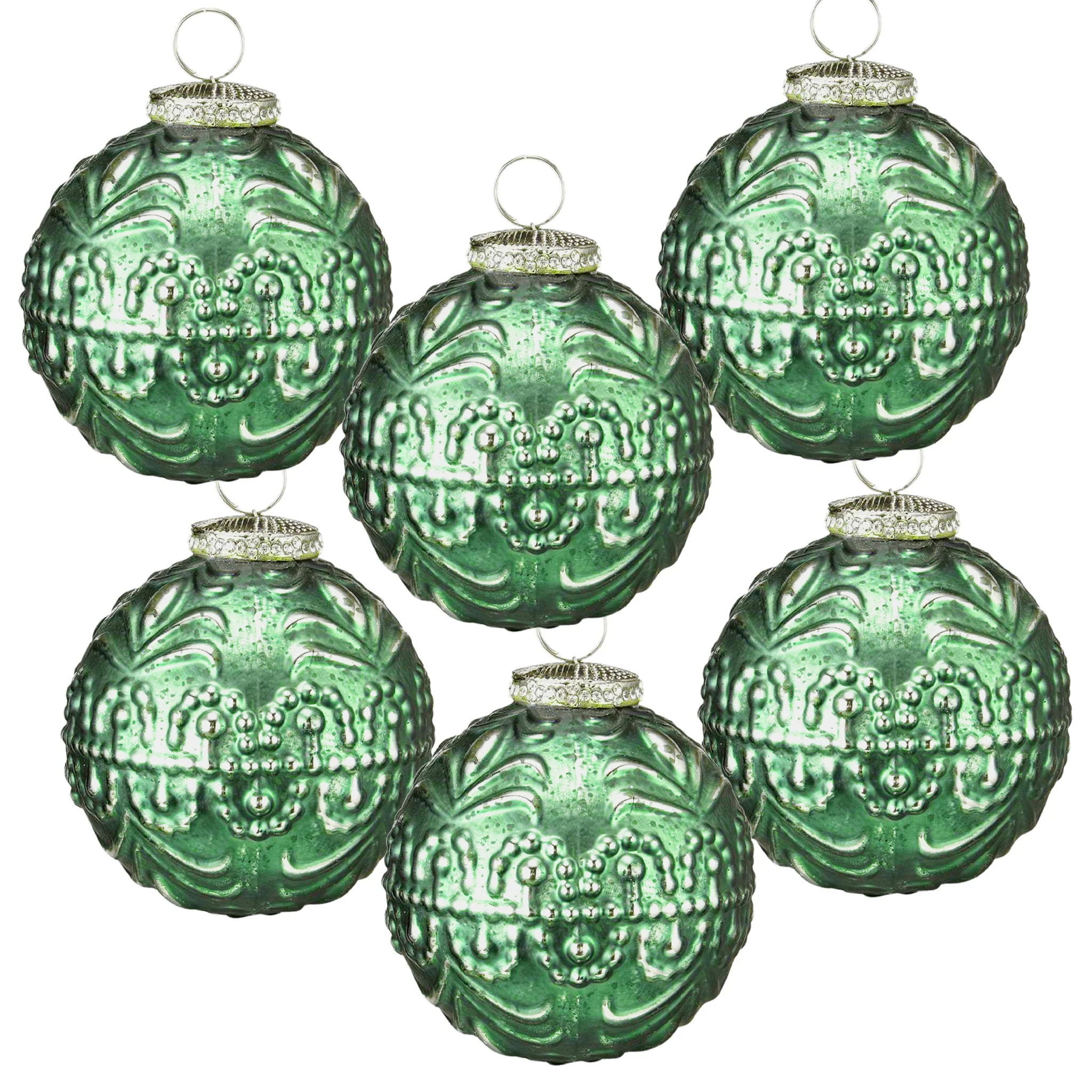 Christmas Ball Ornaments, Glass Decorative Hanging Ball Christmas Tree Ornaments, For Holiday Party Decorations (Set of 6) - Green - Image 6