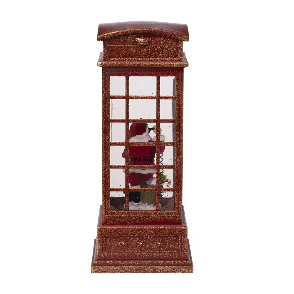 Christmas Lighted Water Spinning Phone Booth With Santa On Phone, 3*AA Batteries Required - White / Red - Image 7
