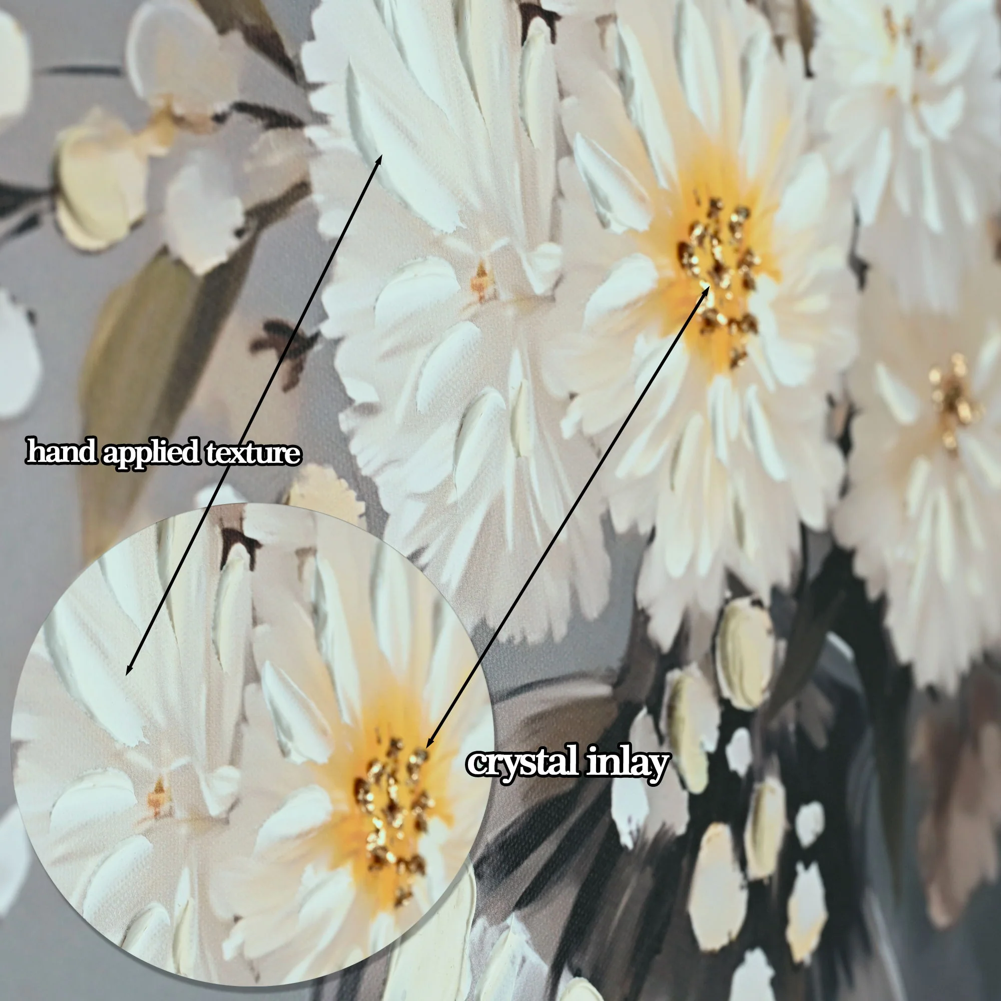 Chrysanthemum Vase Canvas Wall Art Decor Country - Stone White - Image 5