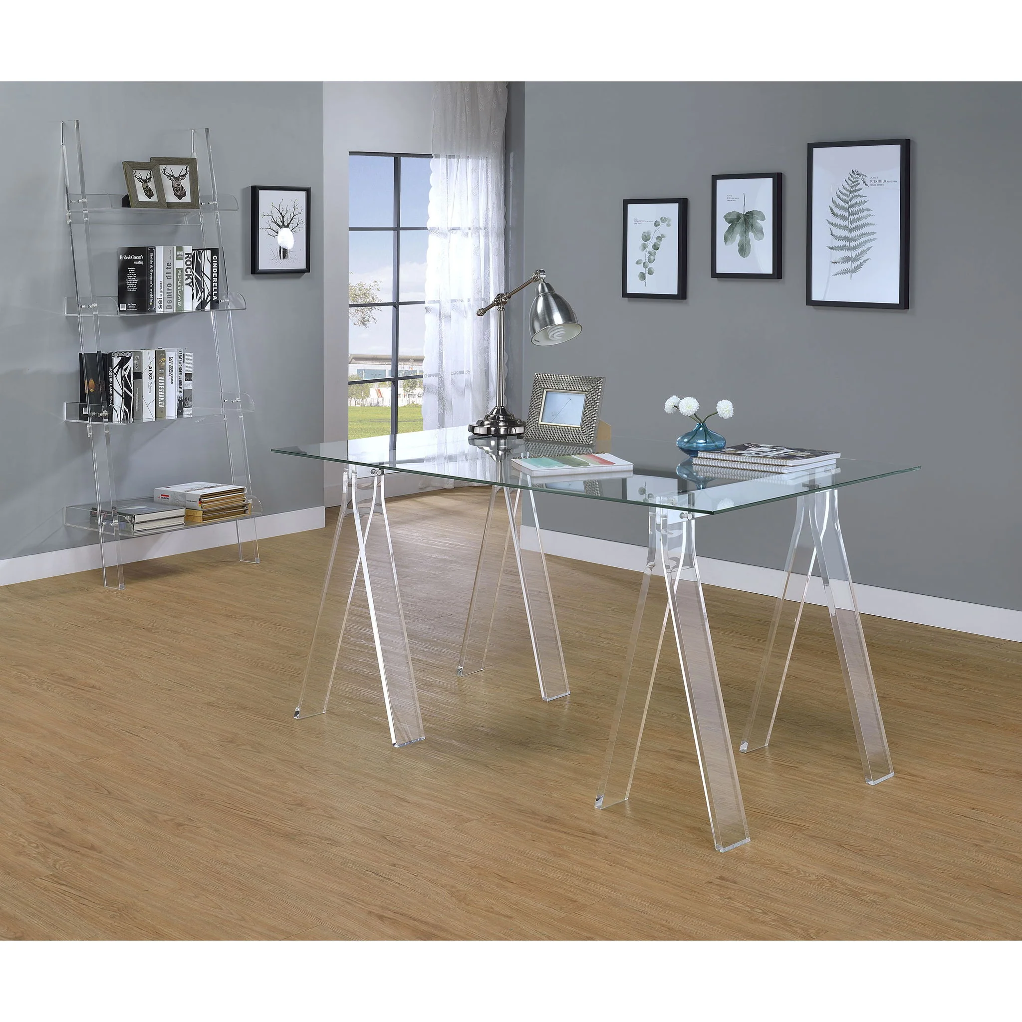 Cimarron - Ladder Bookcase With 4 Shelves - Clear - Image 2