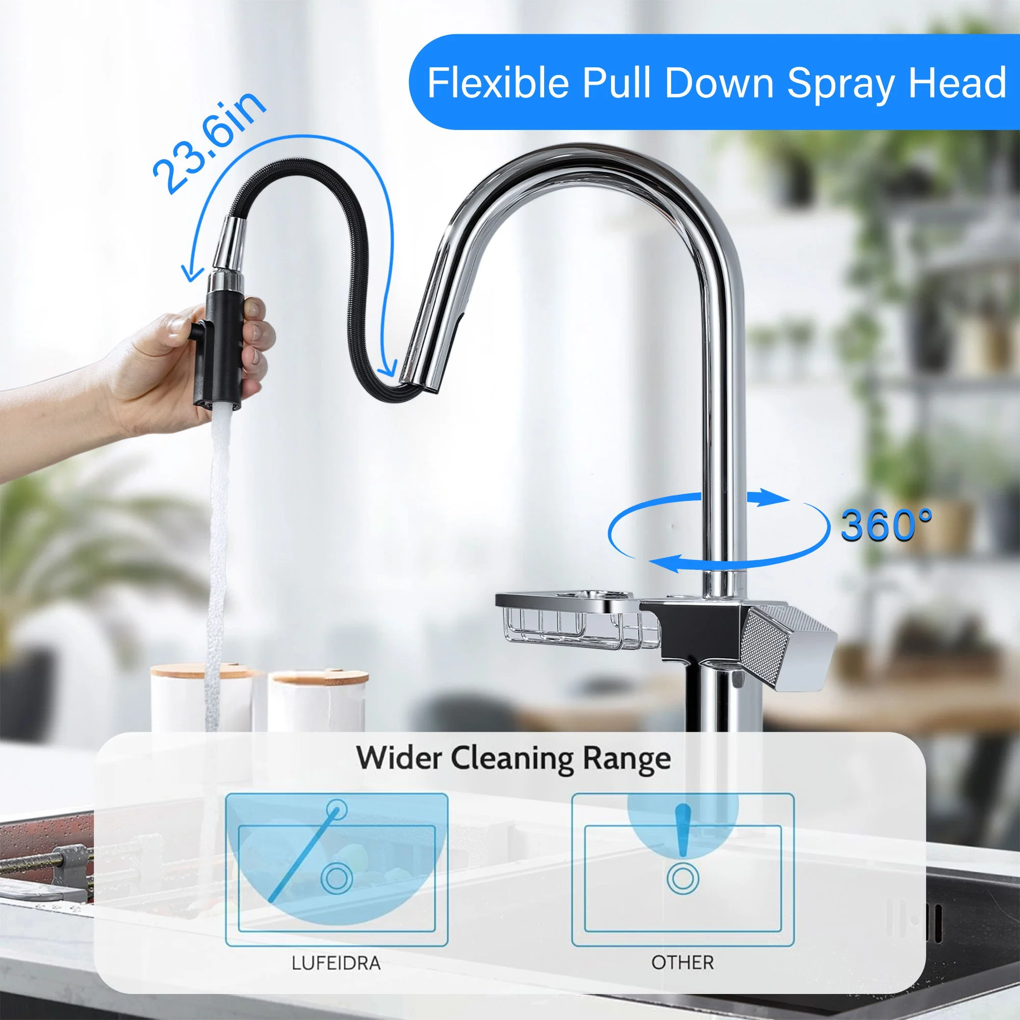 Cincosky - High Arc Pull Down Kitchen Faucet, Single Hole - Image 8
