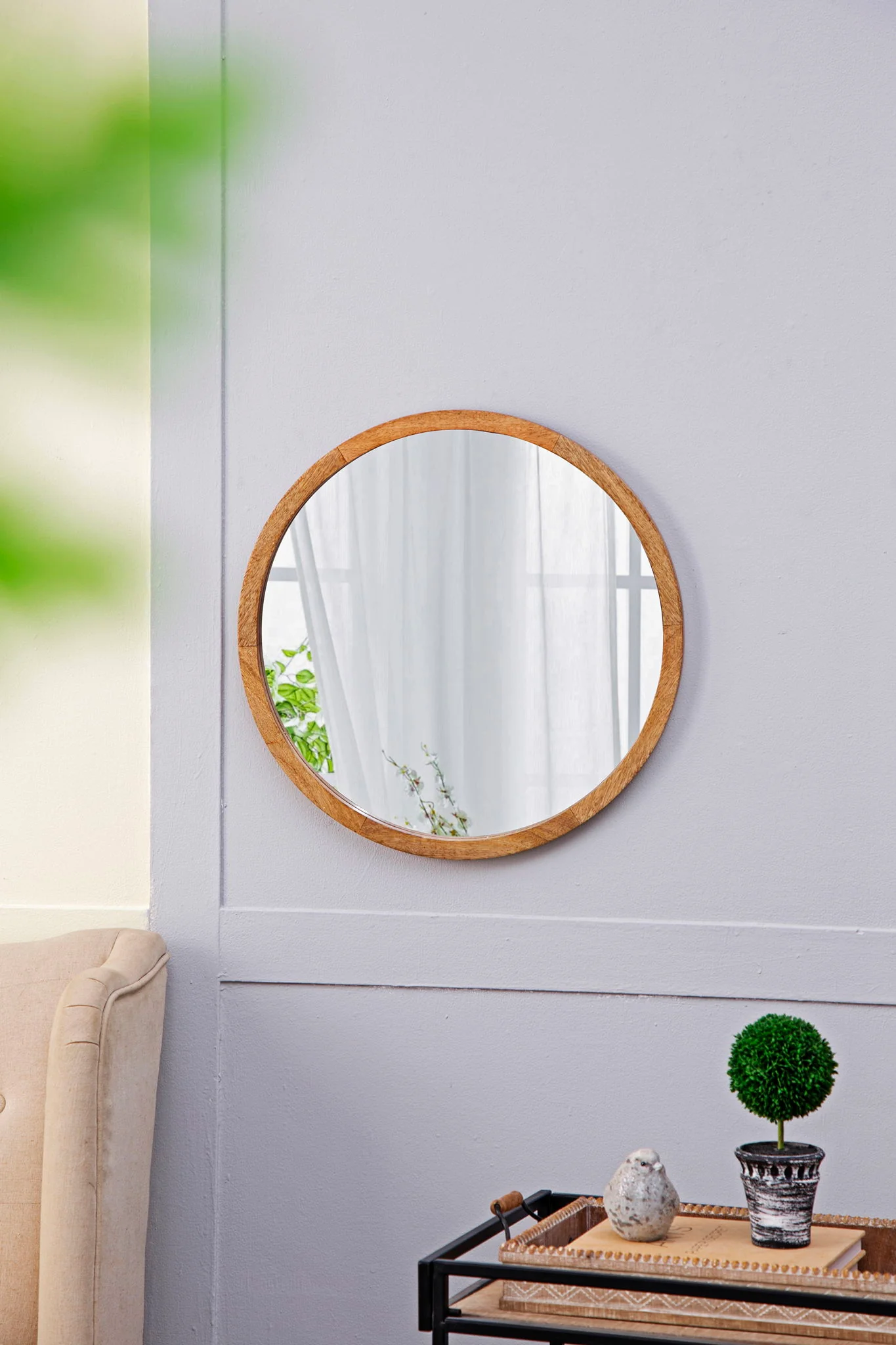 Circle Wall Mirror With Wooden Frame, Wall Mirror For Living Room - Image 11