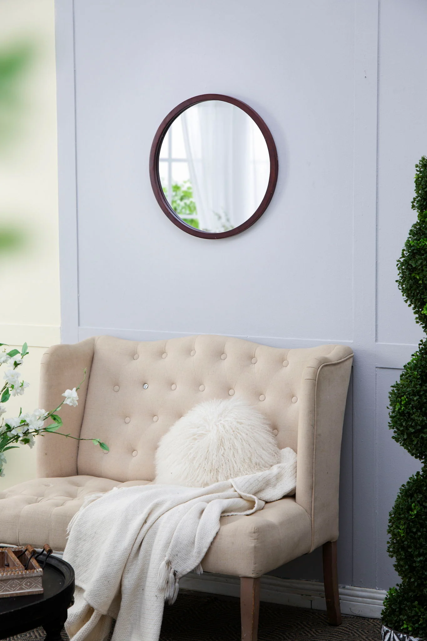 Circle Wall Mirror With Wooden Frame, Wall Mirror For Living Room - Image 27