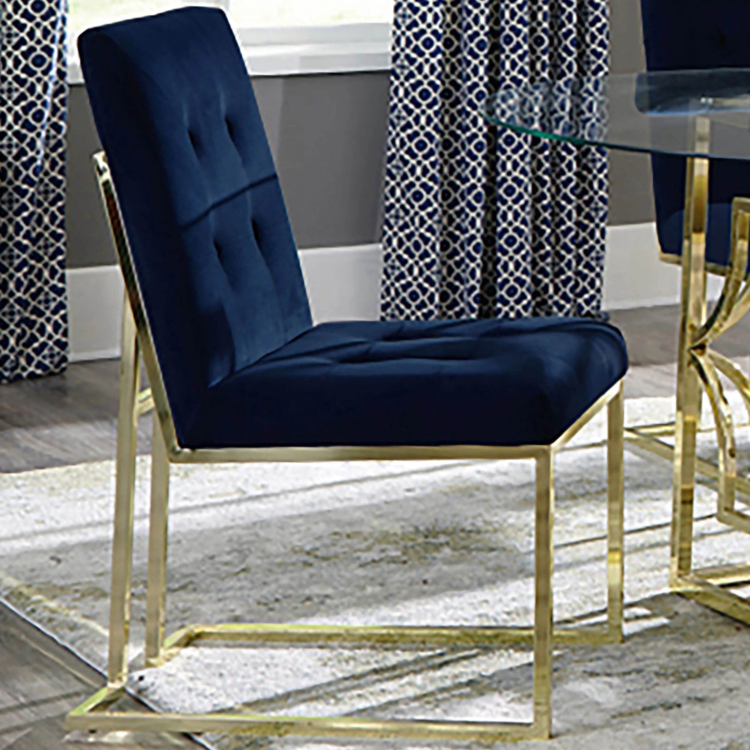Cisco Velvet Upholstered Dining Side Chair - Blue and Gold Set of 2 - Image 4
