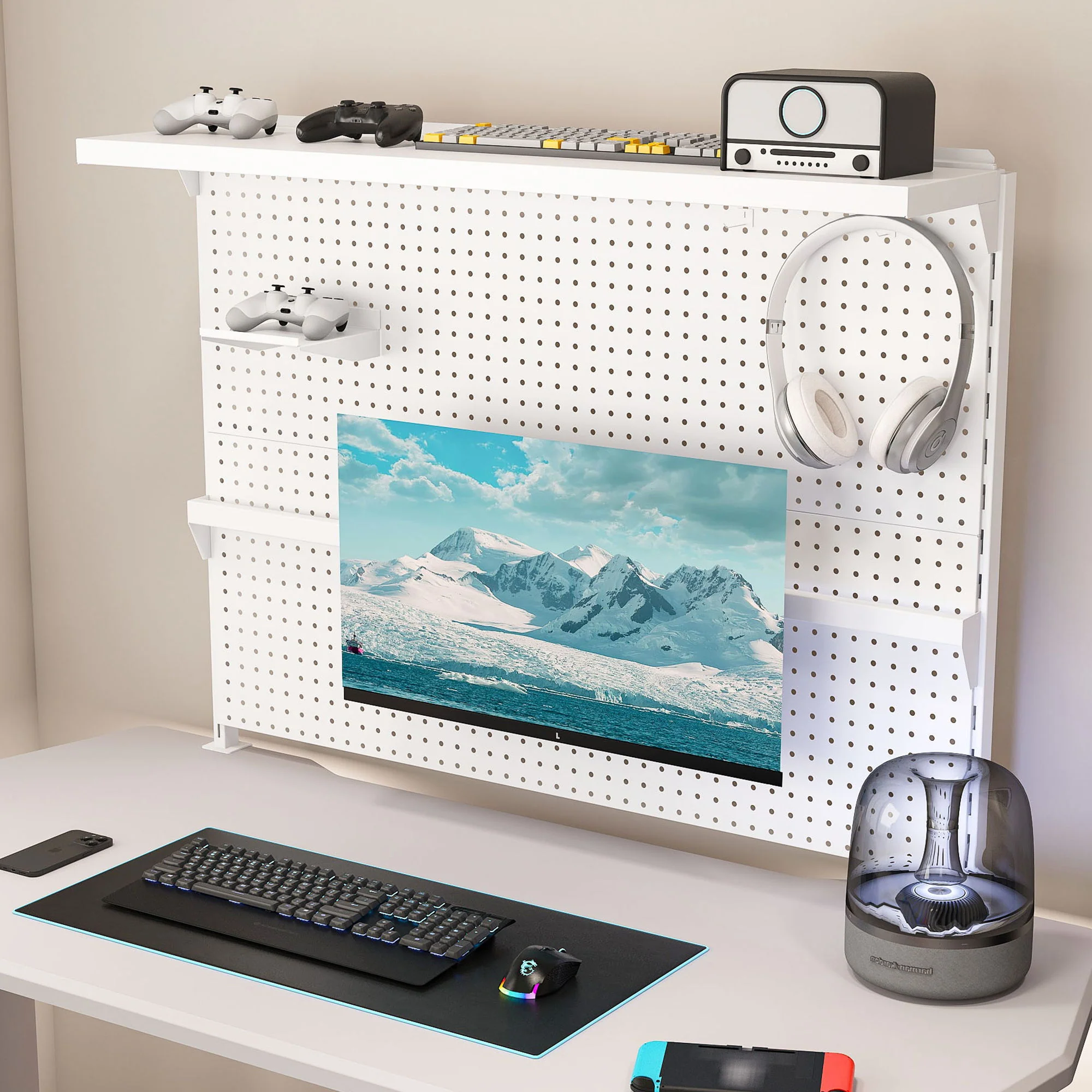 Clamp On Desk Pegboard With Single Monitor Stand - Image 12