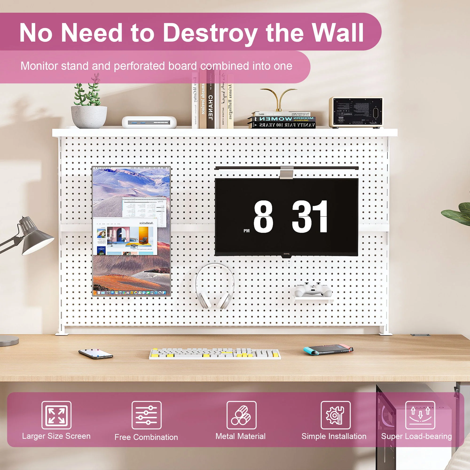 Clamp On Desk Pegboard With Single Monitor Stand - Image 17