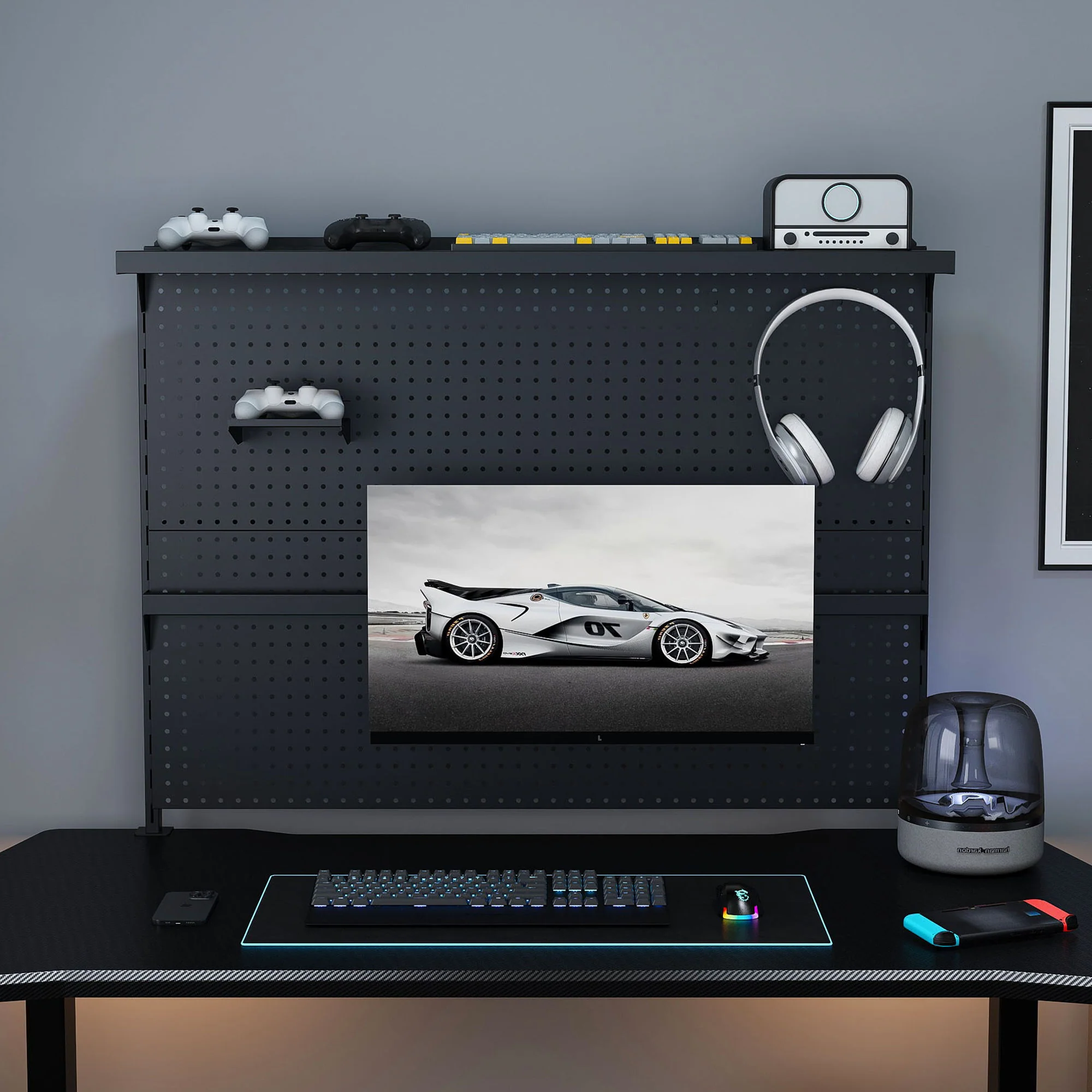 Clamp On Desk Pegboard With Single Monitor Stand - Image 23