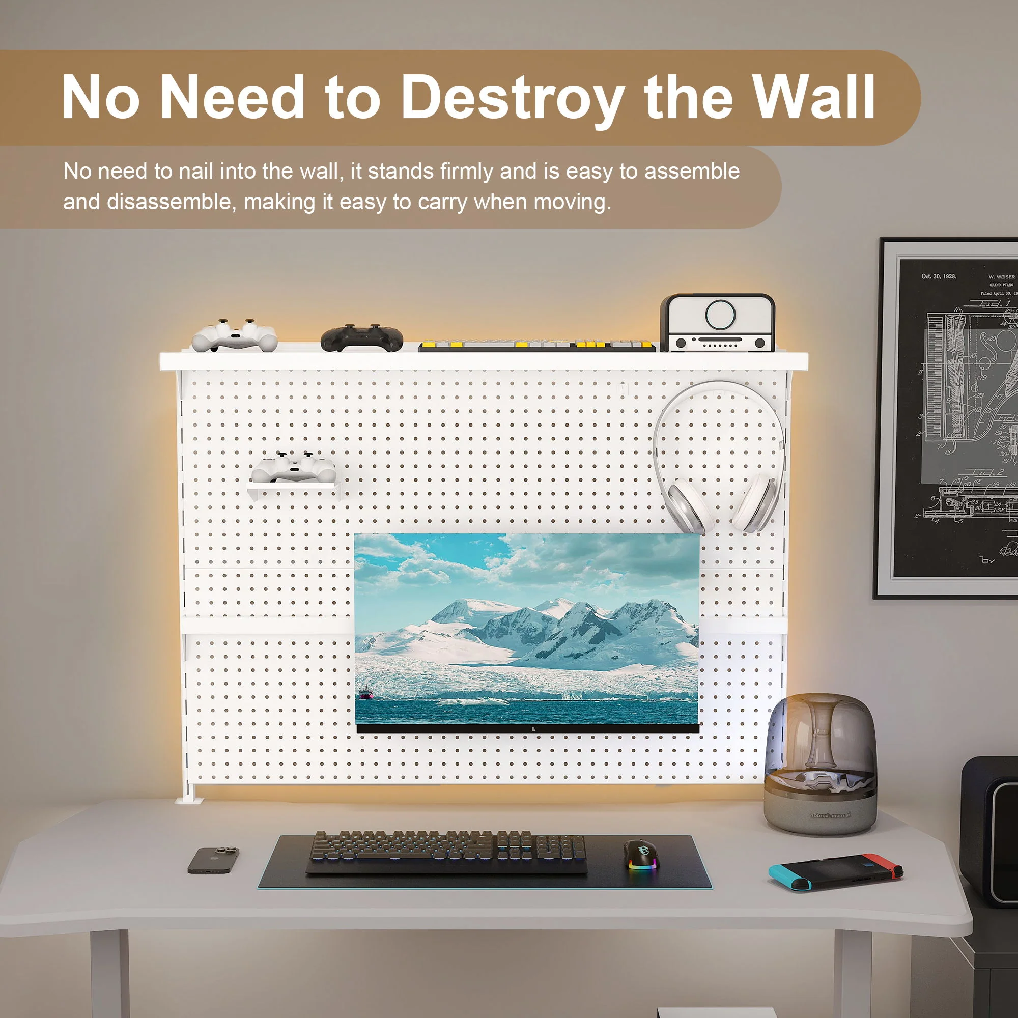 Clamp On Desk Pegboard With Single Monitor Stand - Image 5