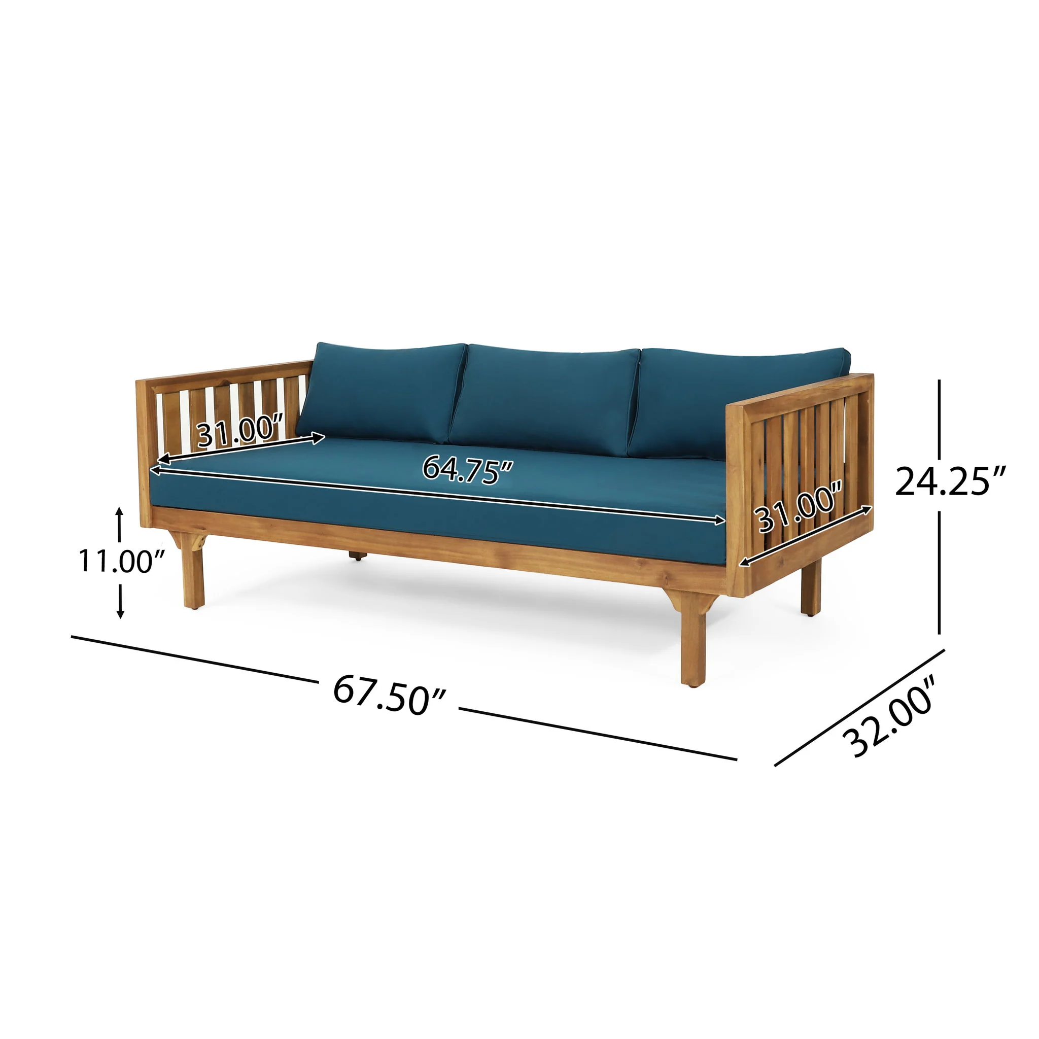 Claremont - 3 Seater Daybed Teak Acacia Wood Water Resistant Cushions - Image 15
