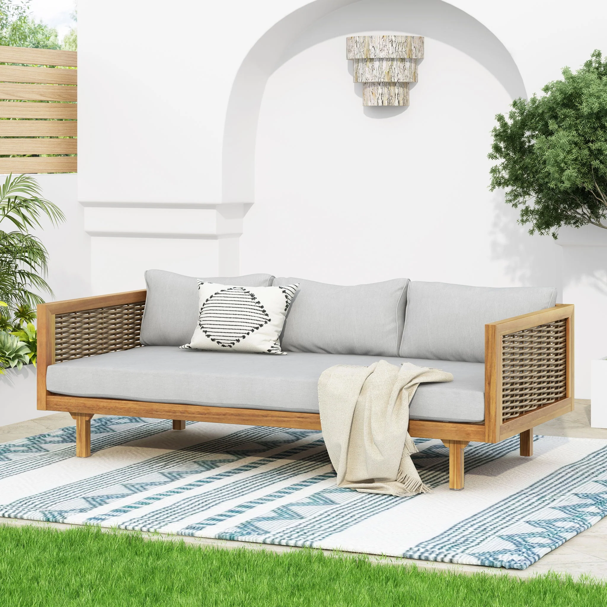 Claremont - 3 Seater Daybed Teak Acacia Wood Water Resistant Cushions - Image 16
