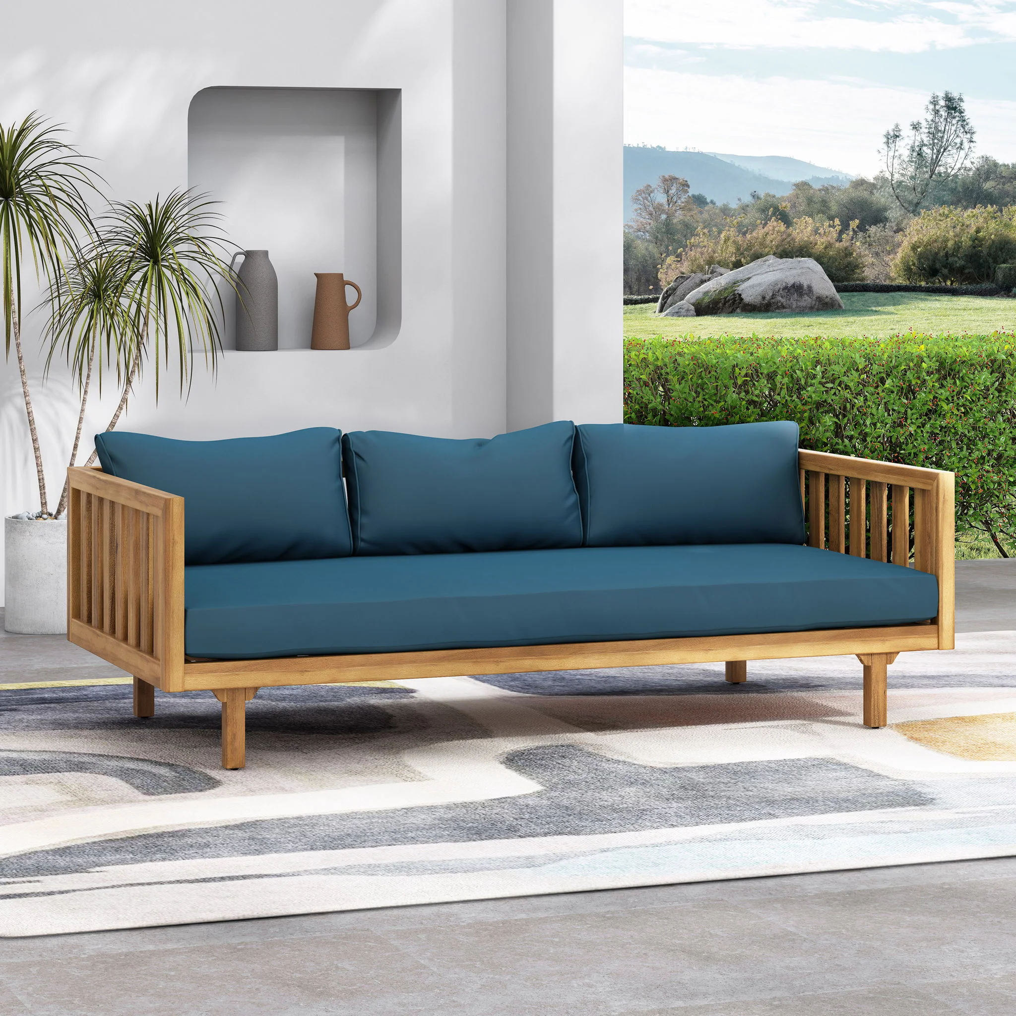 Claremont - 3 Seater Daybed Teak Acacia Wood Water Resistant Cushions - Image 17