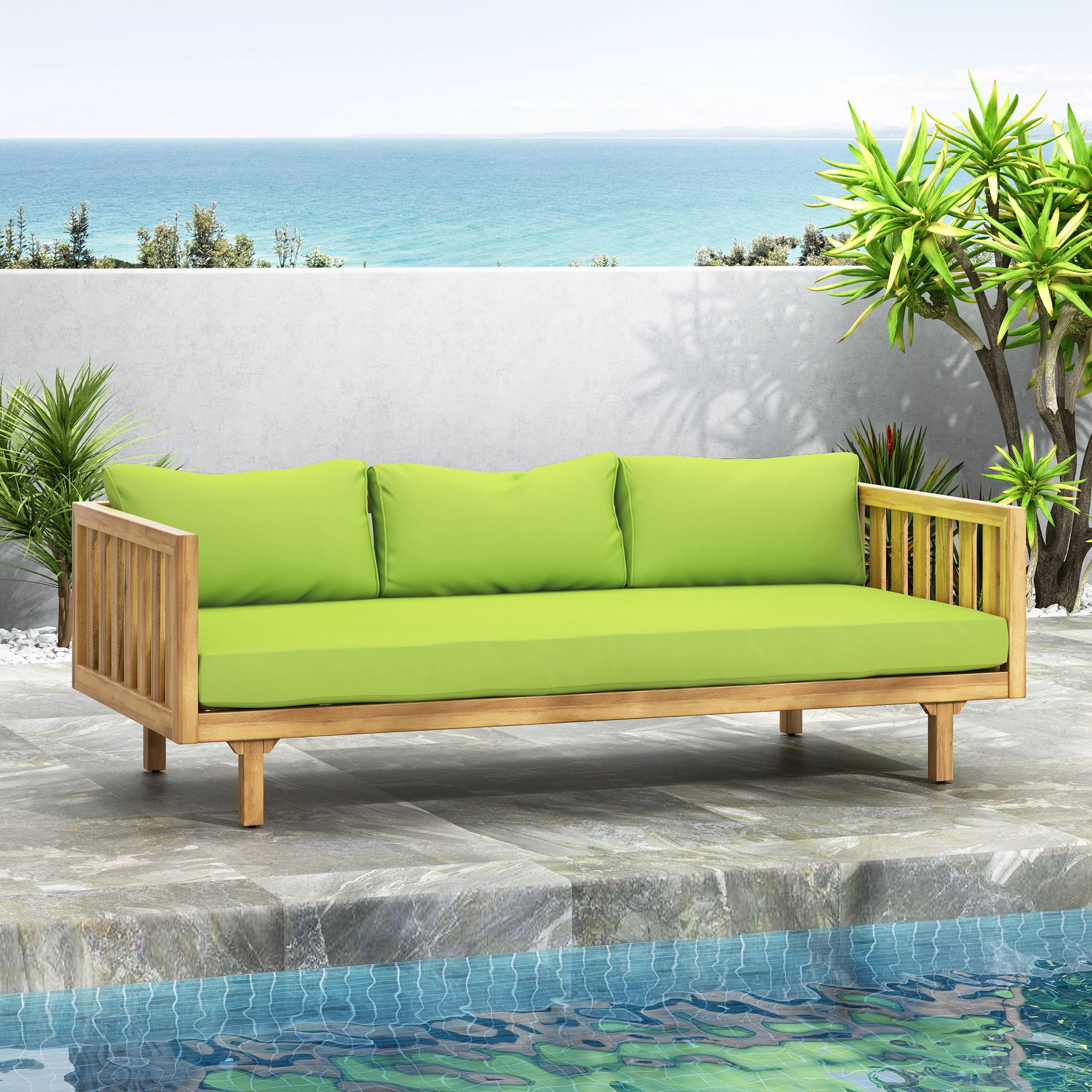 Claremont - 3 Seater Daybed Teak Acacia Wood Water Resistant Cushions - Image 19