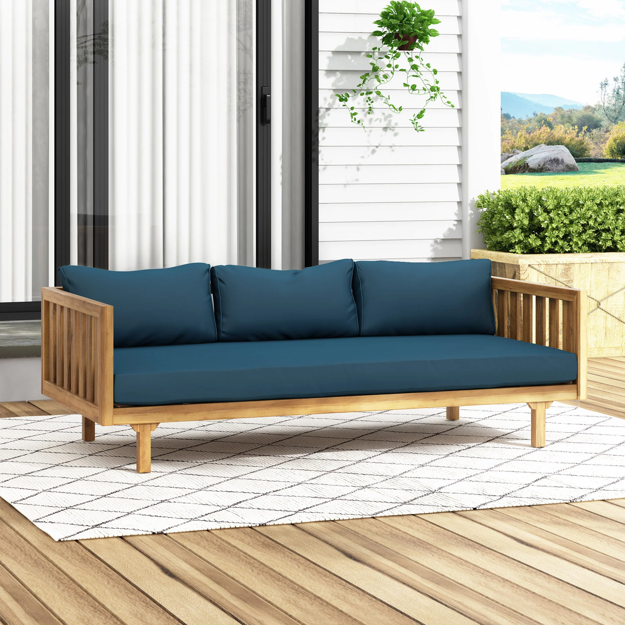 Claremont - 3 Seater Daybed Teak Acacia Wood Water Resistant Cushions - Image 23