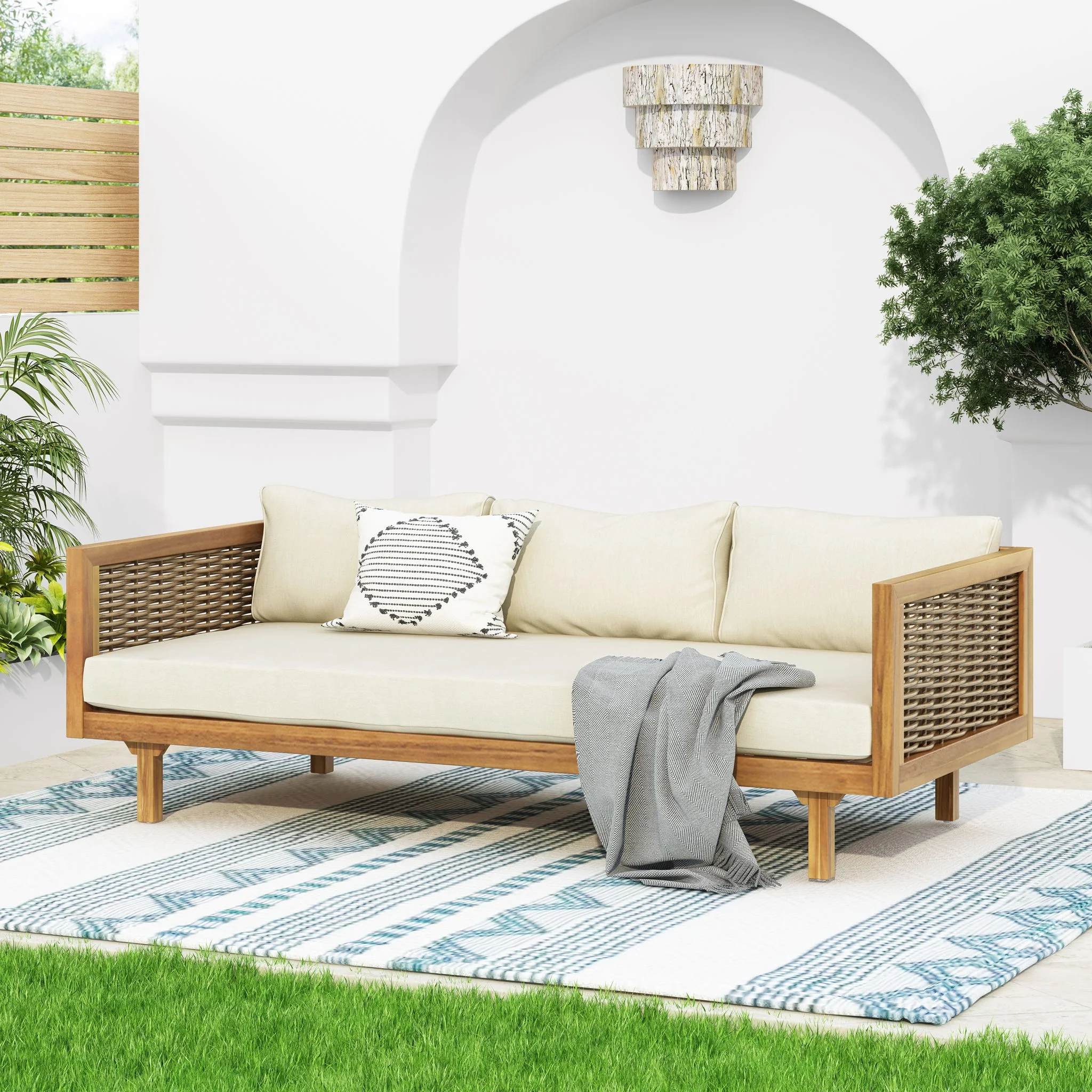 Claremont - 3 Seater Daybed Teak Acacia Wood Water Resistant Cushions - Image 26