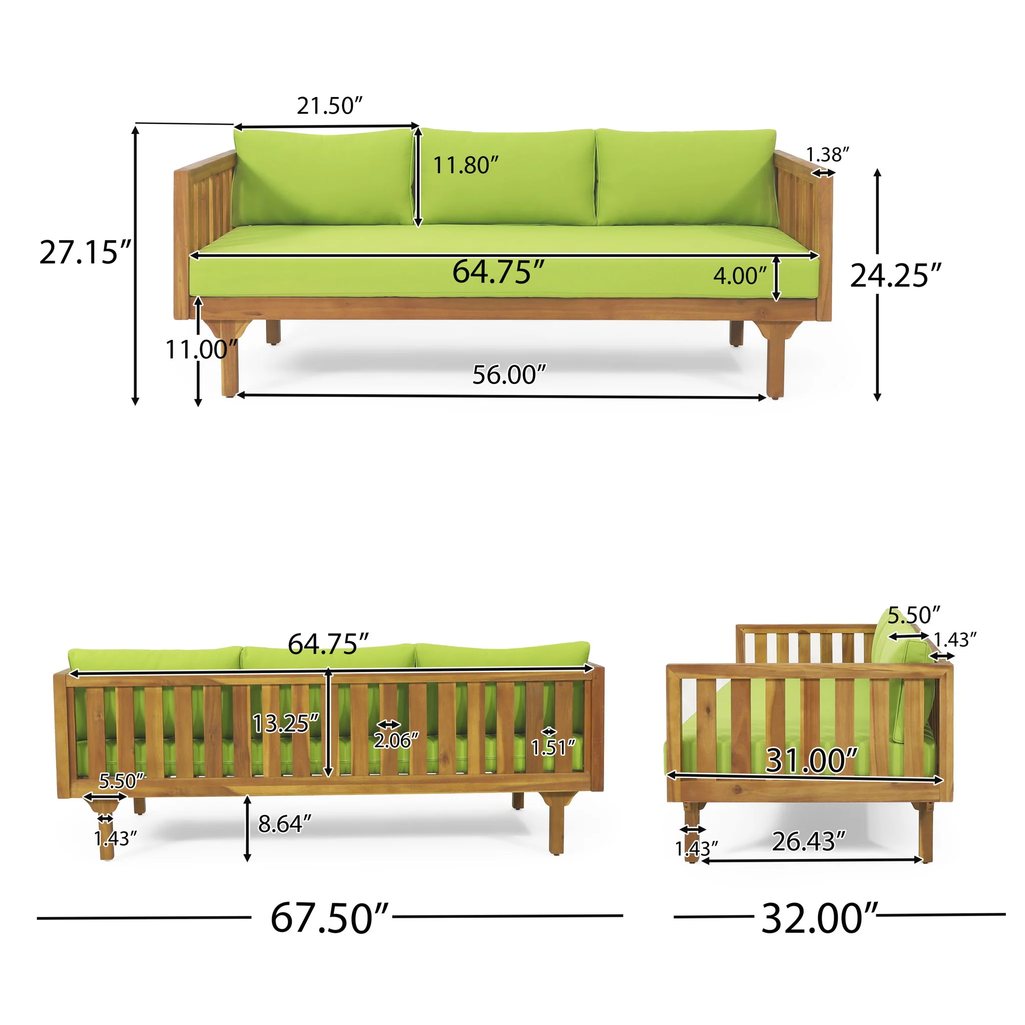 Claremont - 3 Seater Daybed Teak Acacia Wood Water Resistant Cushions - Image 32