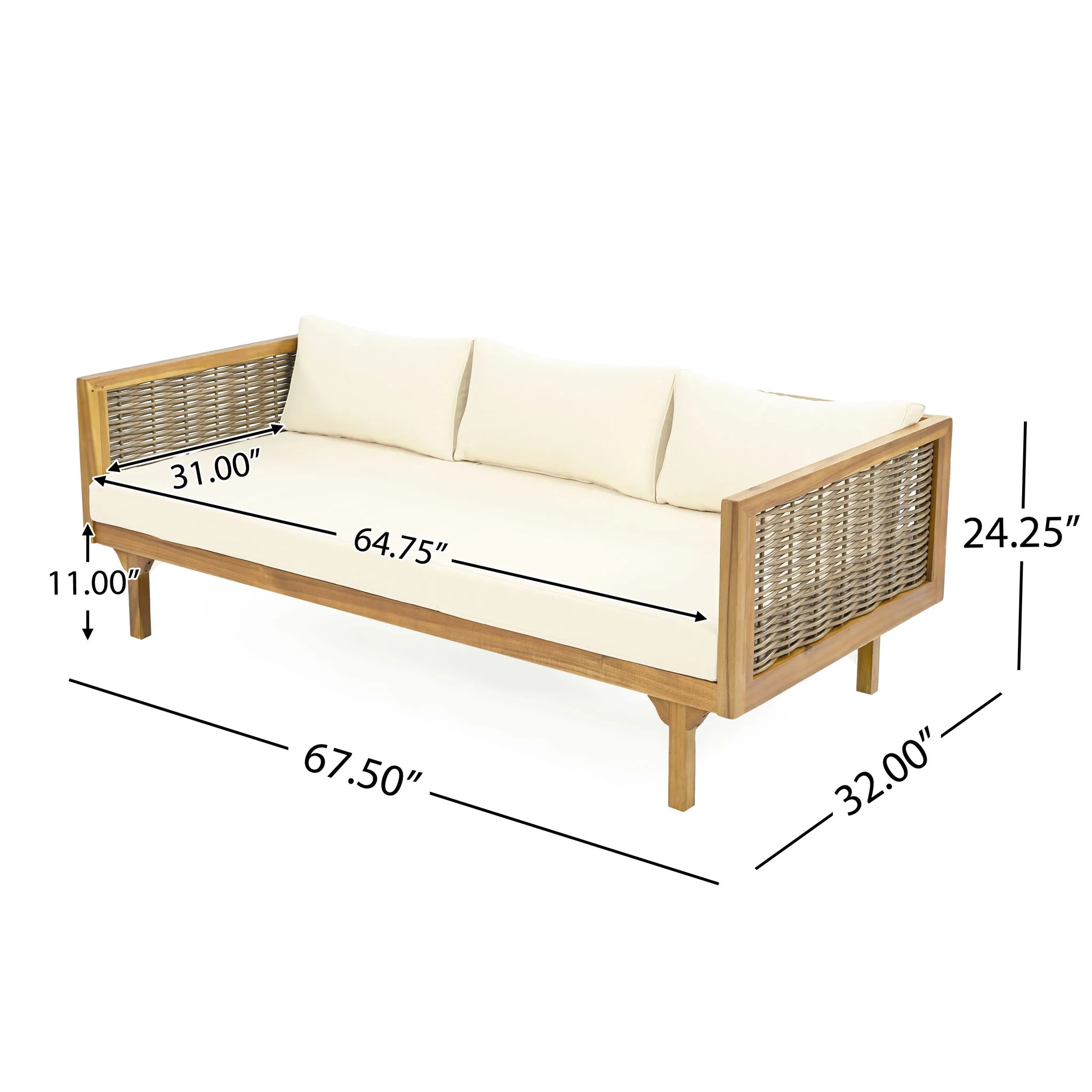 Claremont - 3 Seater Daybed Teak Acacia Wood Water Resistant Cushions - Image 45