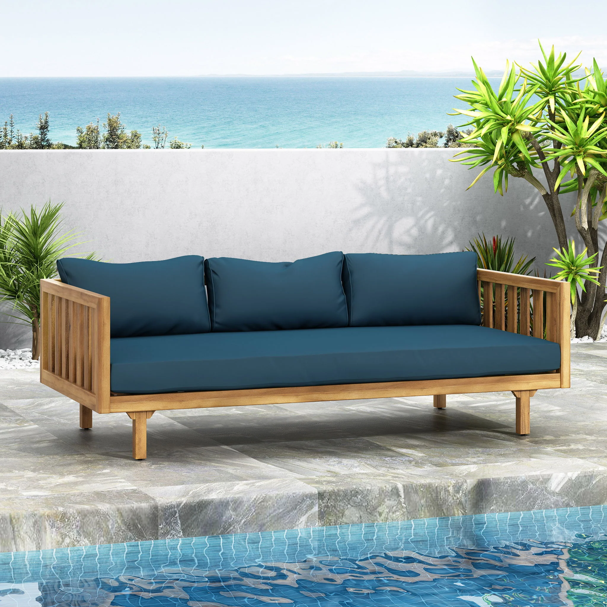 Claremont - 3 Seater Daybed Teak Acacia Wood Water Resistant Cushions - Image 47