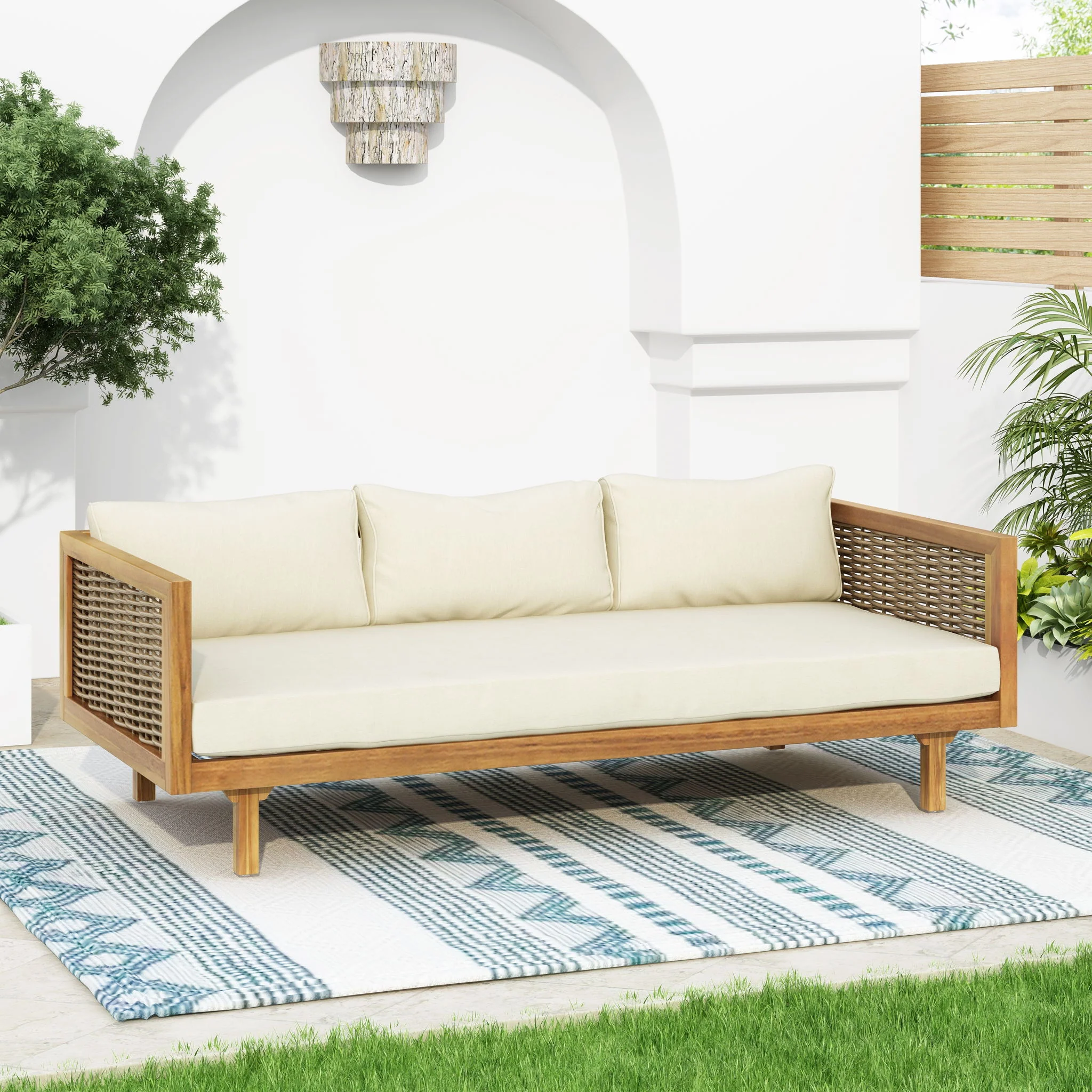 Claremont - 3 Seater Daybed Teak Acacia Wood Water Resistant Cushions - Image 48