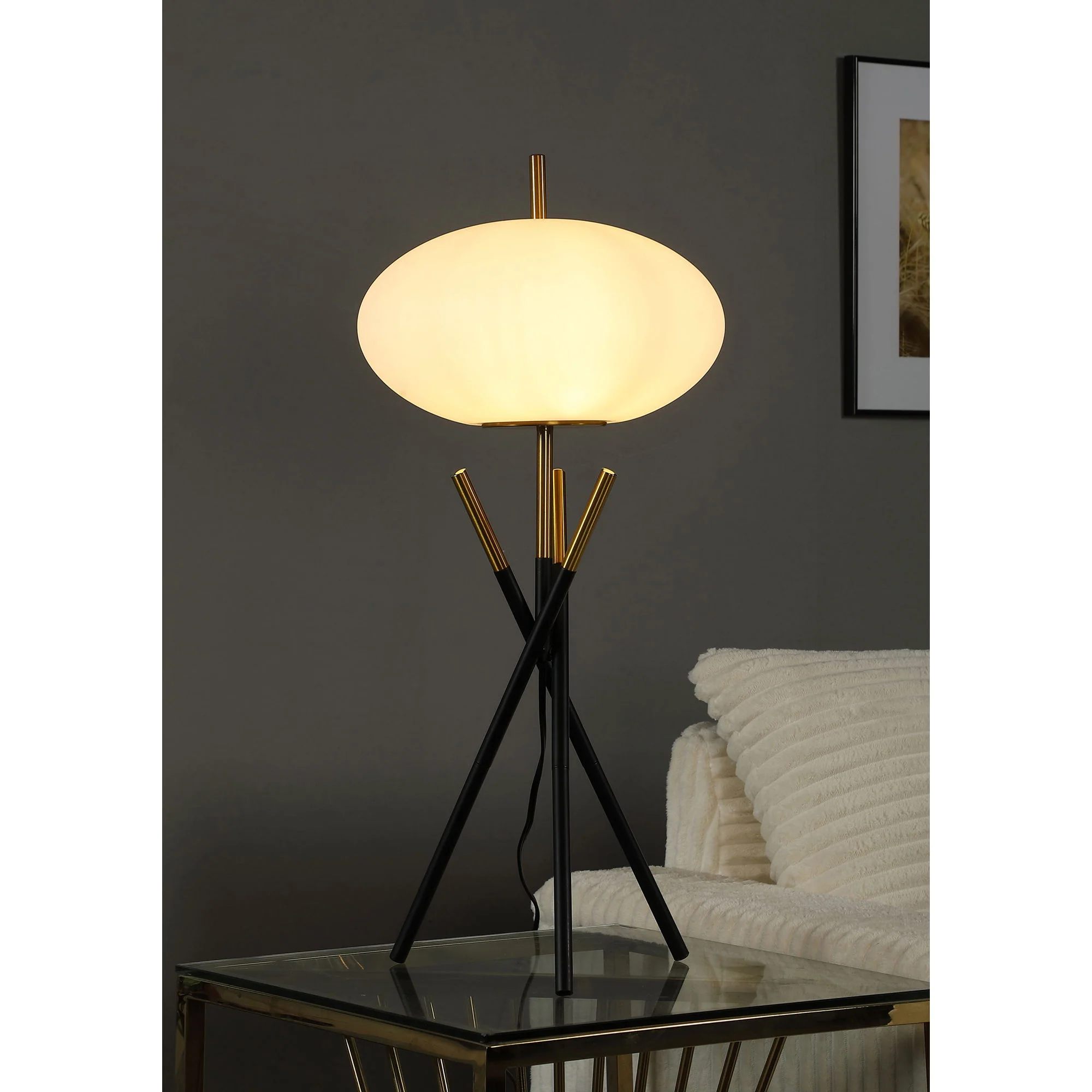 Clarendon - Orb Shade Tripod Table Lamp Desk & Bedside Lamp - Black - Image 3