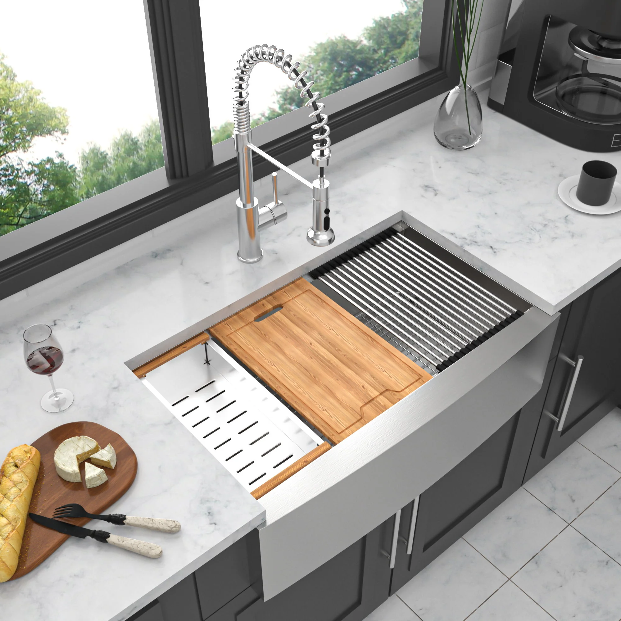 Classic Ceramic Farmhouse Sink Workstation Single Bowl With Durable Finish - Image 24